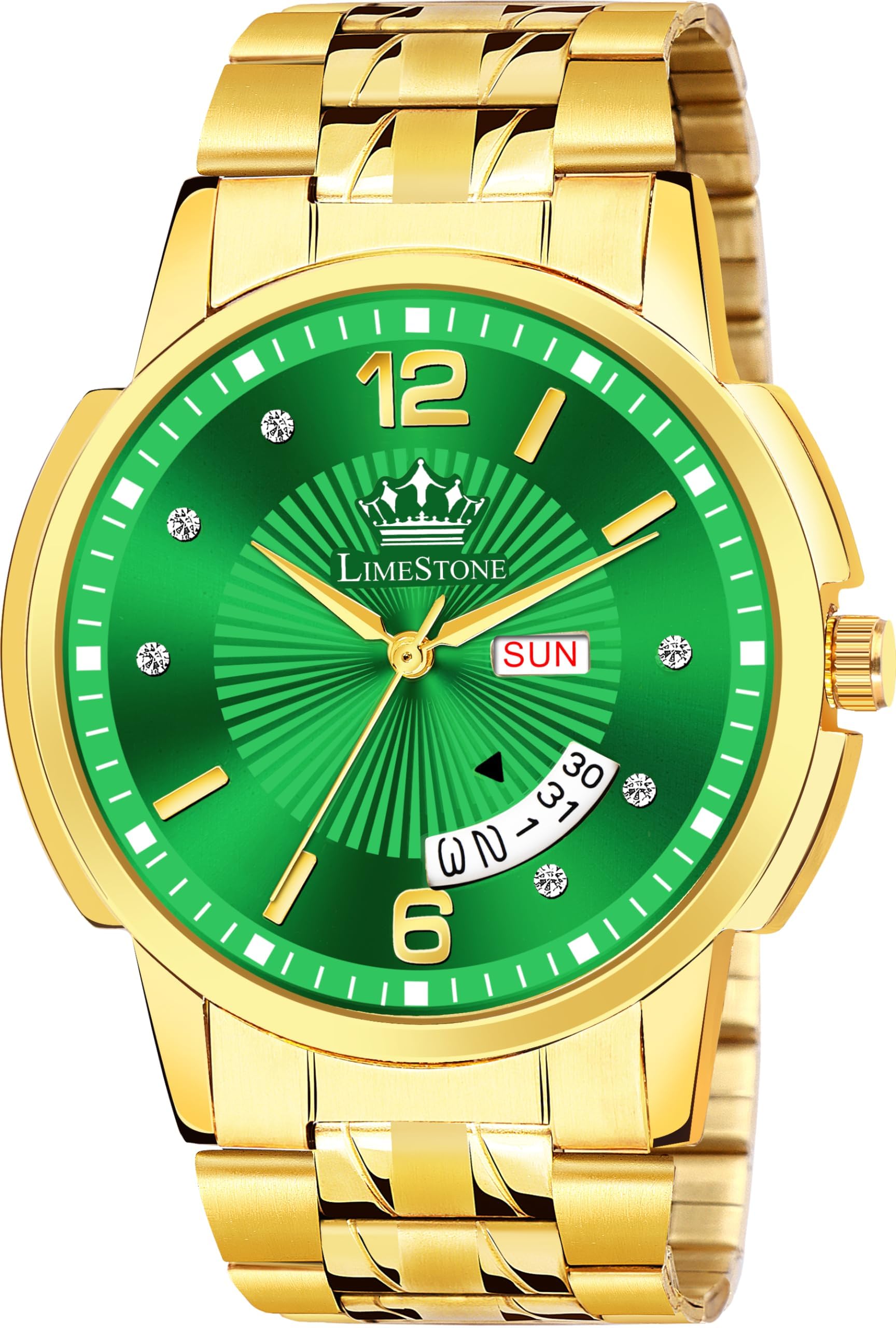 LIMESTONE Day & Date Original HMTS Gold Plated Adjsutable HMTS Bracelet Quartz Analog Watch - for Men (Gold Green) (B0CXP8ZFNC) Amazon Price History, Amazon Price Tracker