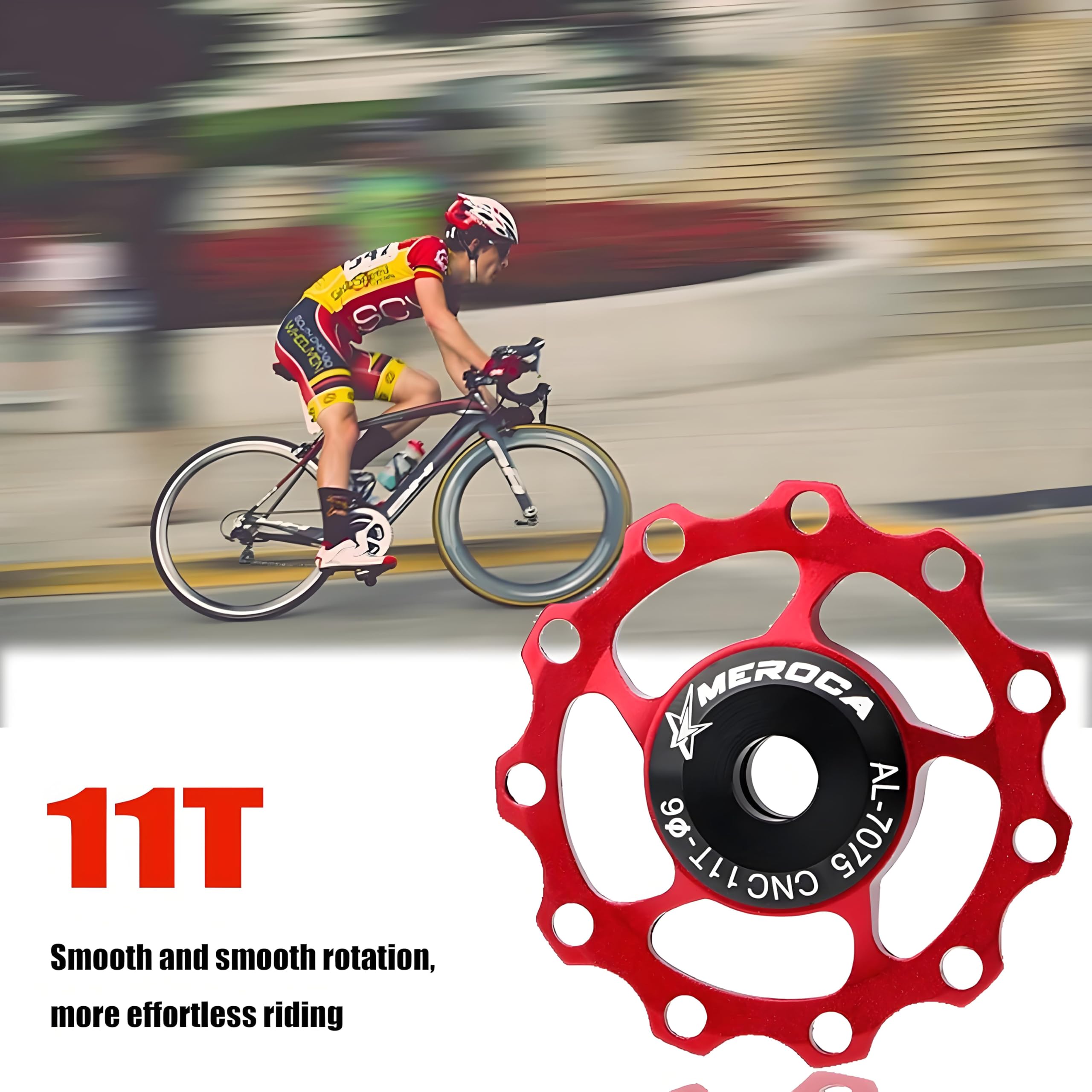 Lot de 2 poulies de dérailleur arrière, 2 pièces en alliage d'aluminium pour vélo de route, VTT, roues jockey, poulie de guidage de dérailleur, roulement de rechange pour noir/rouge/doré/Si Lot de 2 poulies de dérailleur arrière, 2 pièces en alliage d'aluminium pour vélo de route, VTT, roues jockey, poulie de guidage de dérailleur, roulement de rechange pour noir/rouge/doré/Si