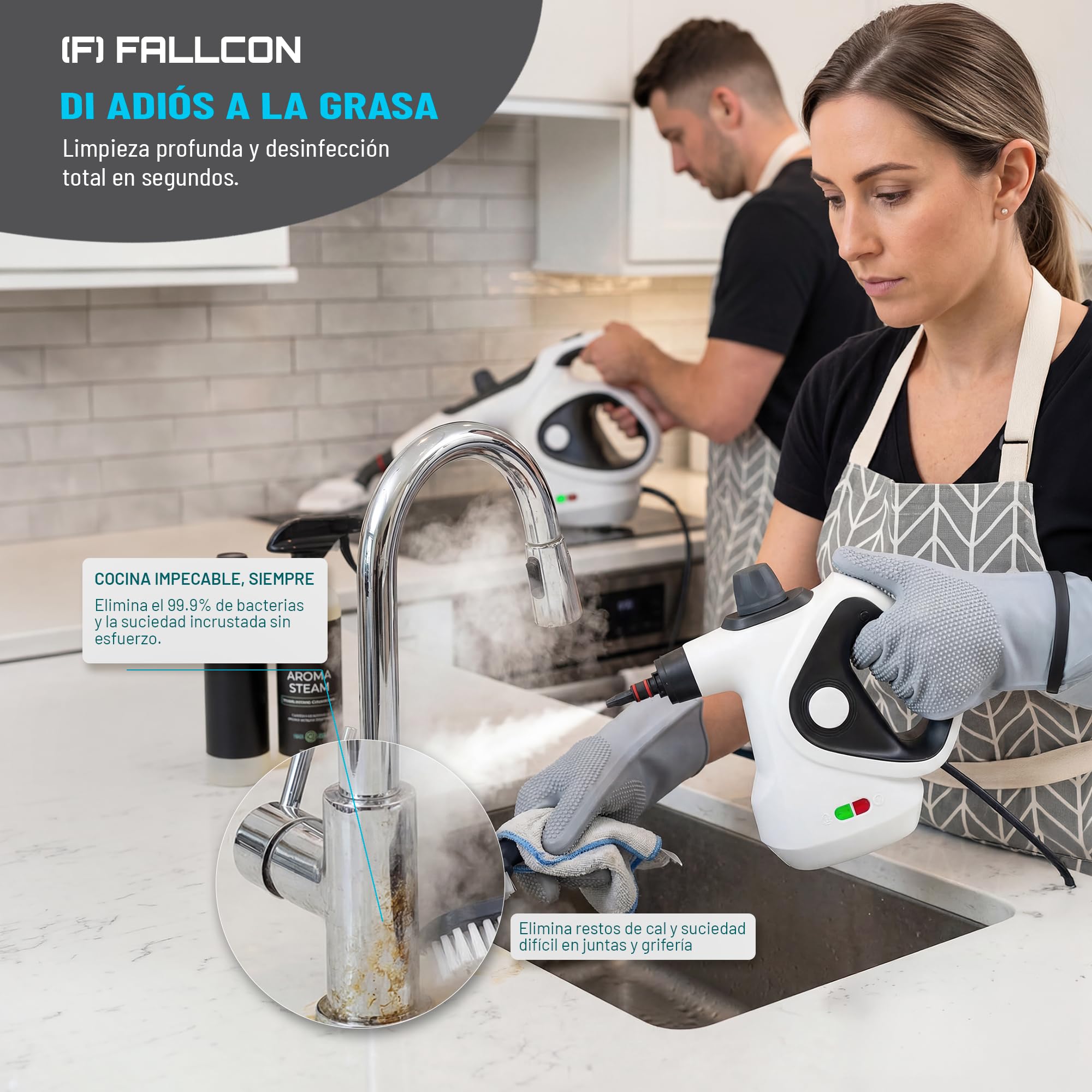 Vaporeta Limpieza Hogar 1050W – Vaporeta de Mano Potente Modelo MEJORADO 2026 con 12 Accesorios y Bolsa | Limpiador a Vapor Alta Presión 135°C sin Químicos para Cocina, Baño, Juntas y Ventanas