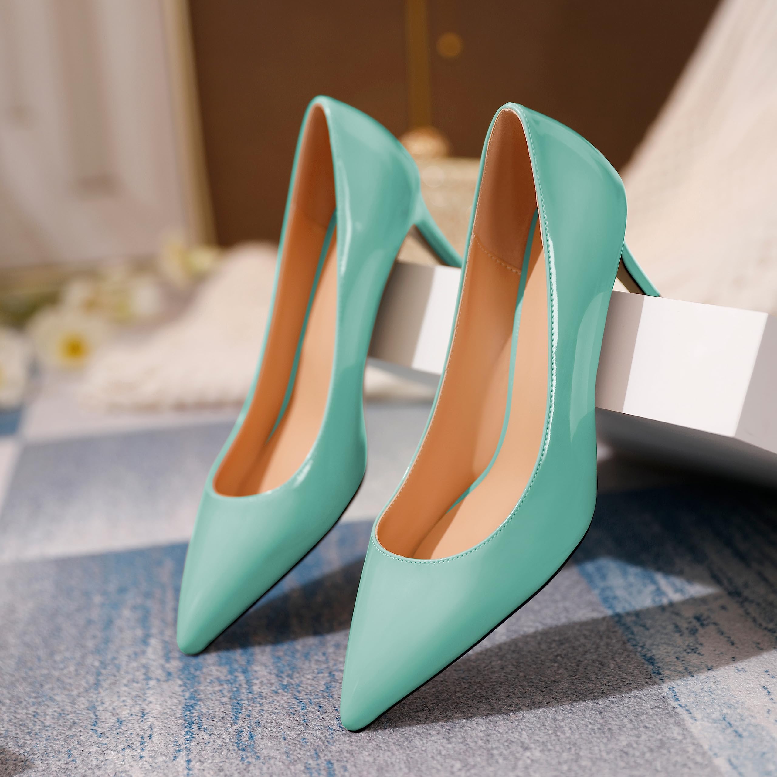 Soireelady Femmes Bout Pointu Talons Aiguilles 6.5cm Pantoufles Confortables Mariage Partie Robe Chaussures