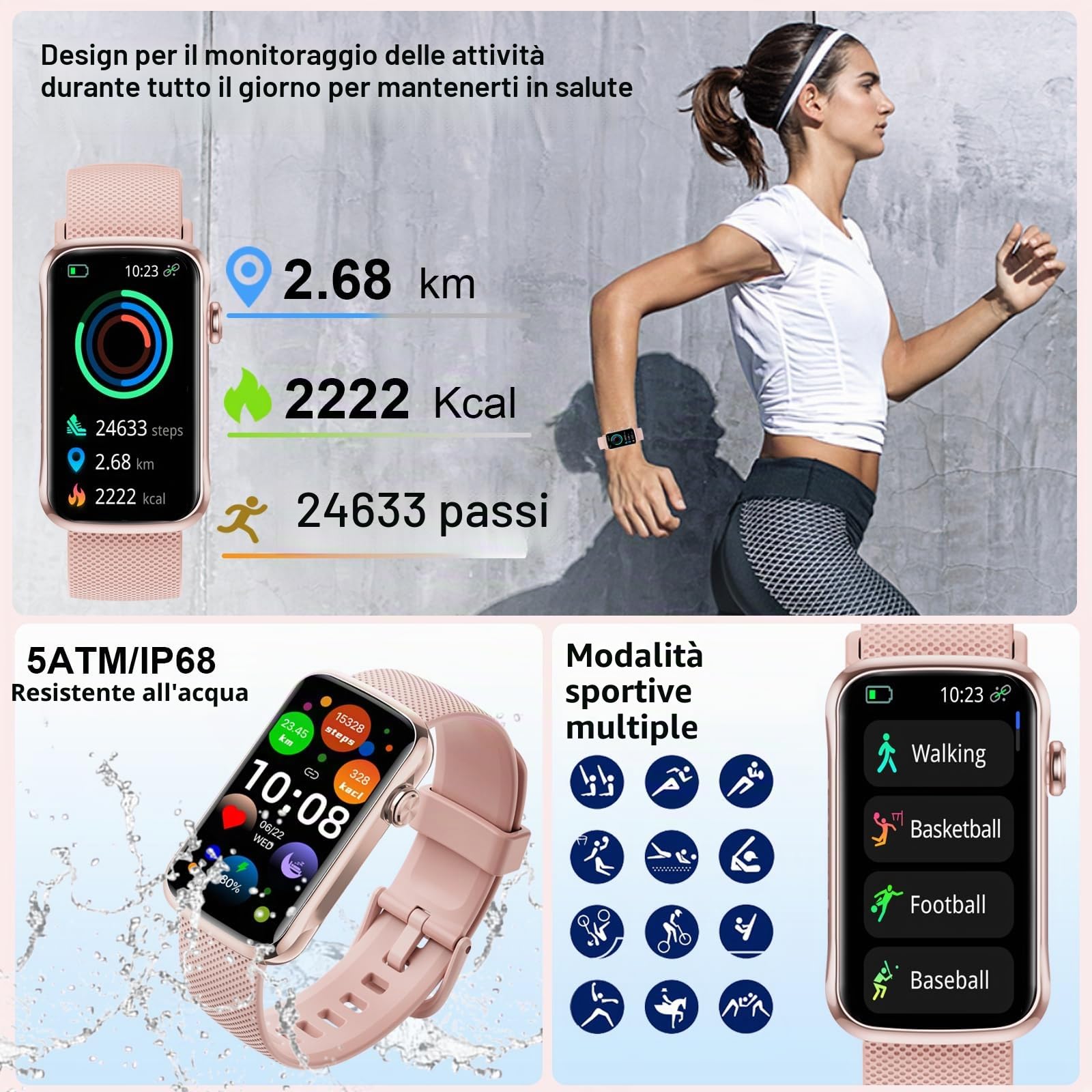 Fempoin Smartwatch Donna Uomo, 1.47” HD Orologio Smartwatch, 110+ Modalità Sportive Smart Watch con Sonno/ SpO2/ 24H Cardiofrequenzimetro, Impermeabile IP68 Fitness Tracker per Android iOS