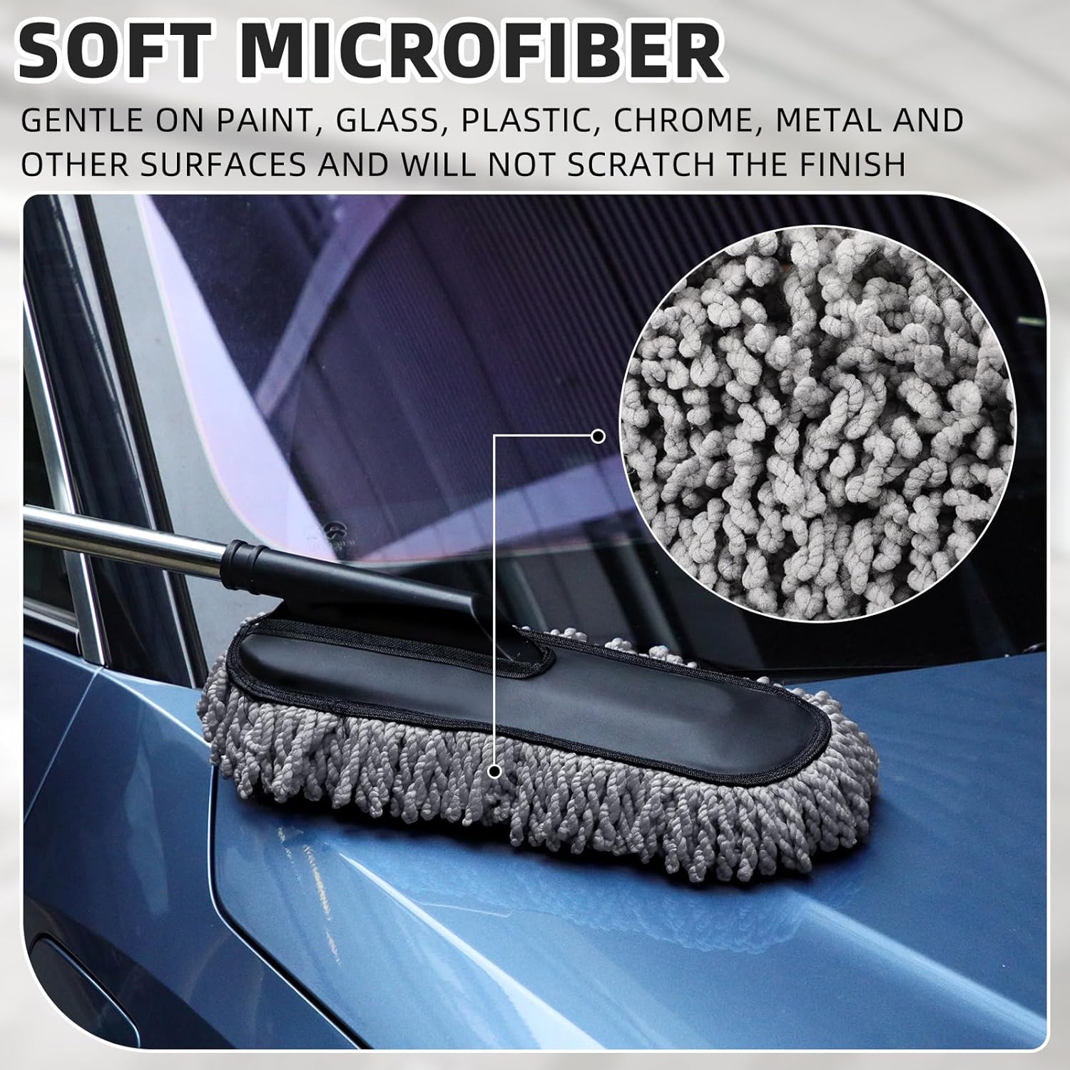 Tanlade 2 Pack Microfiber Car Duster Exterior Scratch Free with Extendable Handle Soft Car Duster Kit for Cleaning Dust Brush Set for Exterior Interior Cleaning Tools (Gray) - Image 3