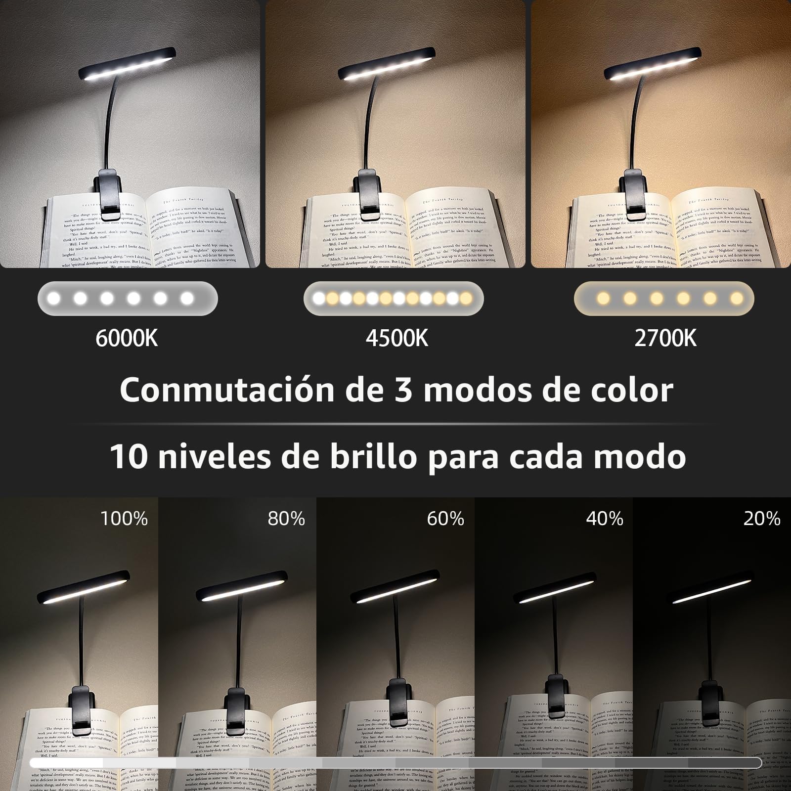 iFalarila Luz Lectura Recargable, 12 LED 360° Ajustable [RA>95] para Leer en La Cama, Lectores Noche, E-Reader, Tablet, Estudio, Libro, Viaje