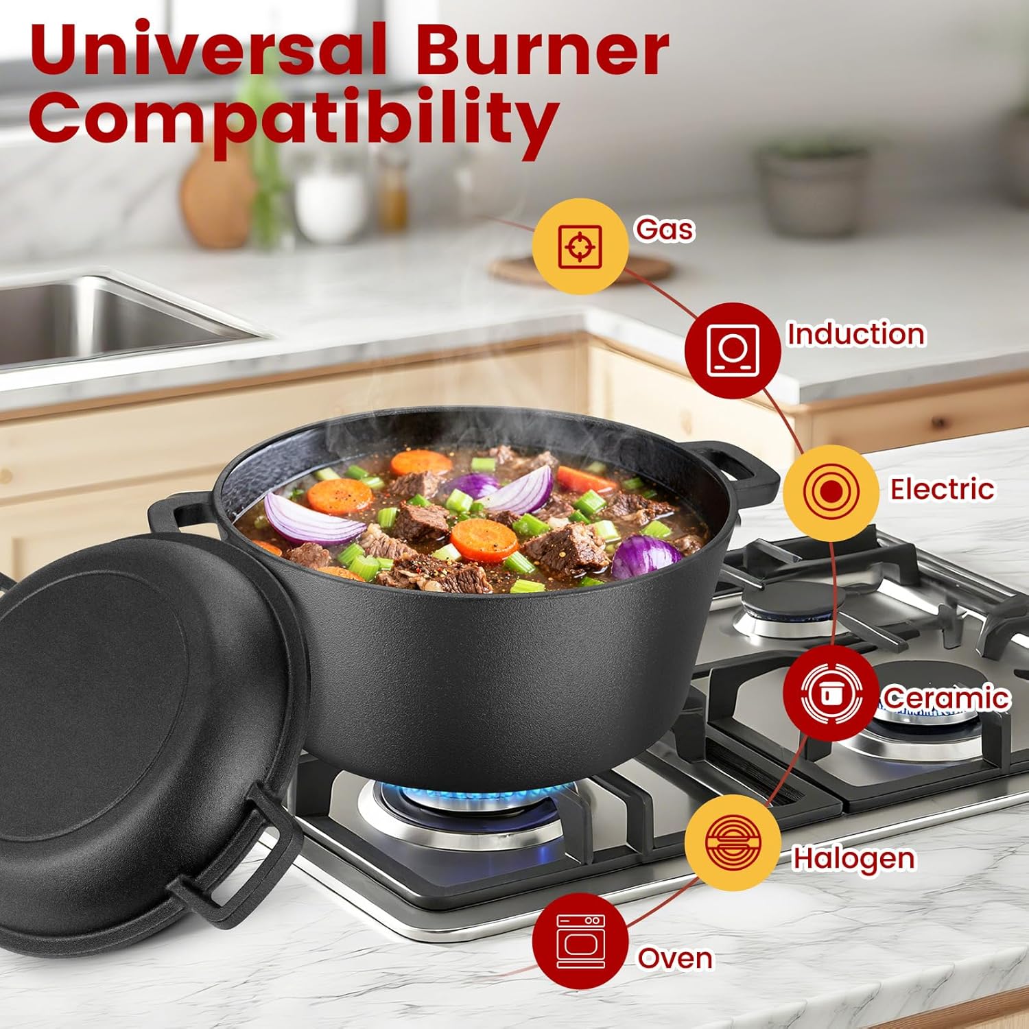 ARC 5QT Cast Iron Dutch Oven for Bread Baking with Skillet Lid, Sourdough Bread Baking Supplies Kit inc. Proofing Basket & Lame, Dutch Oven Pot for Sourdough, Braising, Frying, Bread Oven