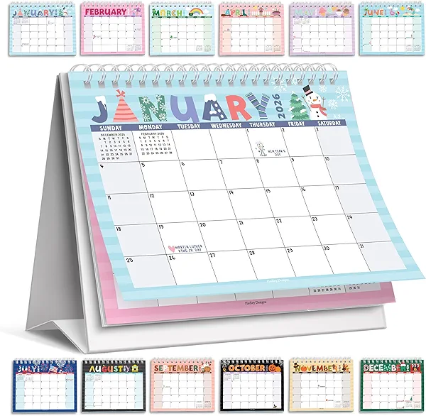 Small Desk Calendar 2026-2027 - Standing Flip Desk Calendars 2026, 18 Months Stand Up Calendars from Jan 2026 to June 2027, Typography Desktop Calendar Planner for Home, School, Office