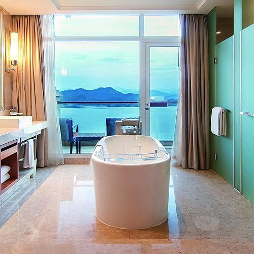 Miniatura 9 de Vanity Art Bañera de acrílico independiente moderna con cromo pulido certificado UPC redondo desbordamiento y drenaje emergente (68 x 32 pulgadas,