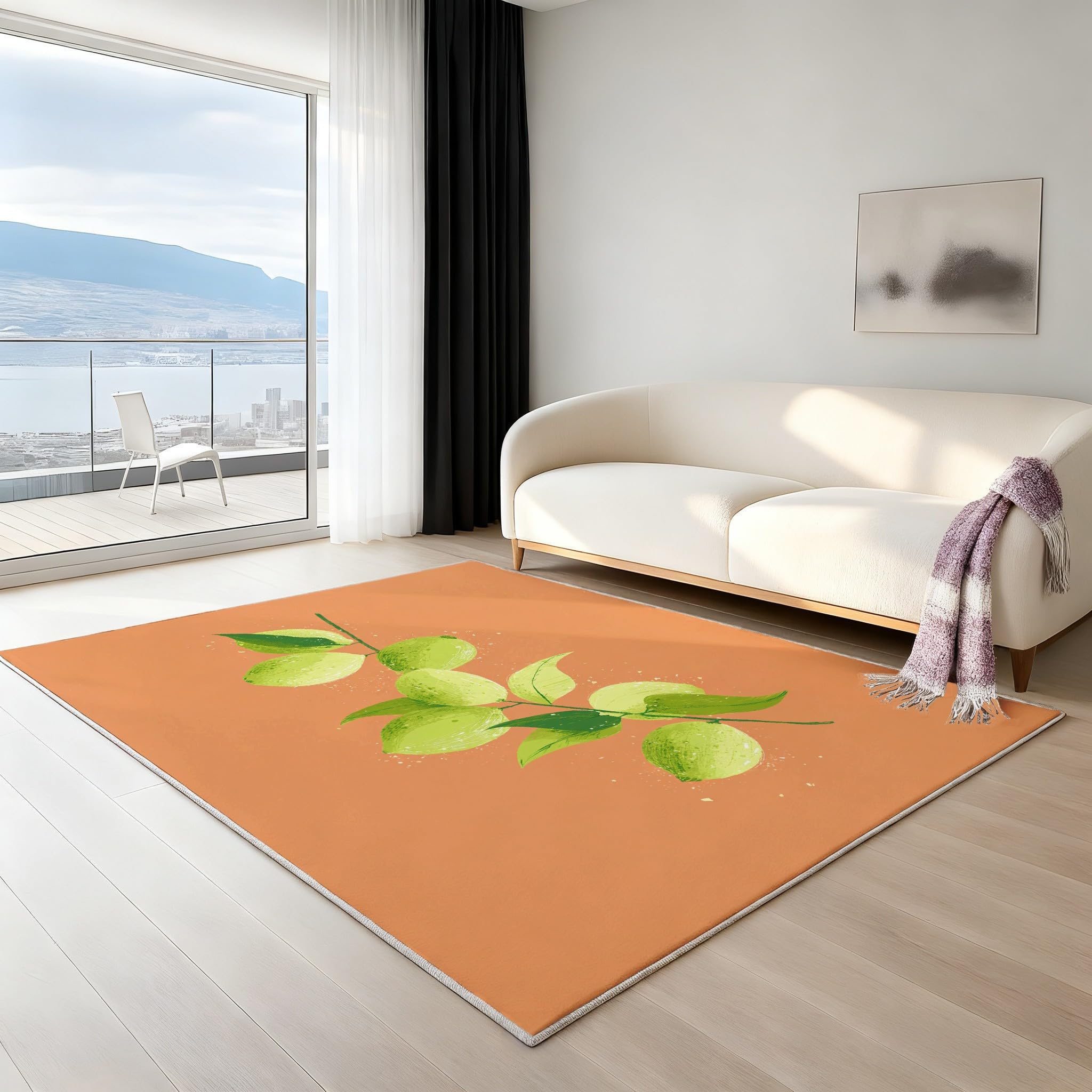 Générique Tapis Intérieur 120 x 180 cm Fruit Abstrait Scandinave Tapis Citron Vert Lavable, Tapis de Chambre Moderne à Poil Ras, Antidérapant & Résistant, Tapiss Sol Décor À La Maison