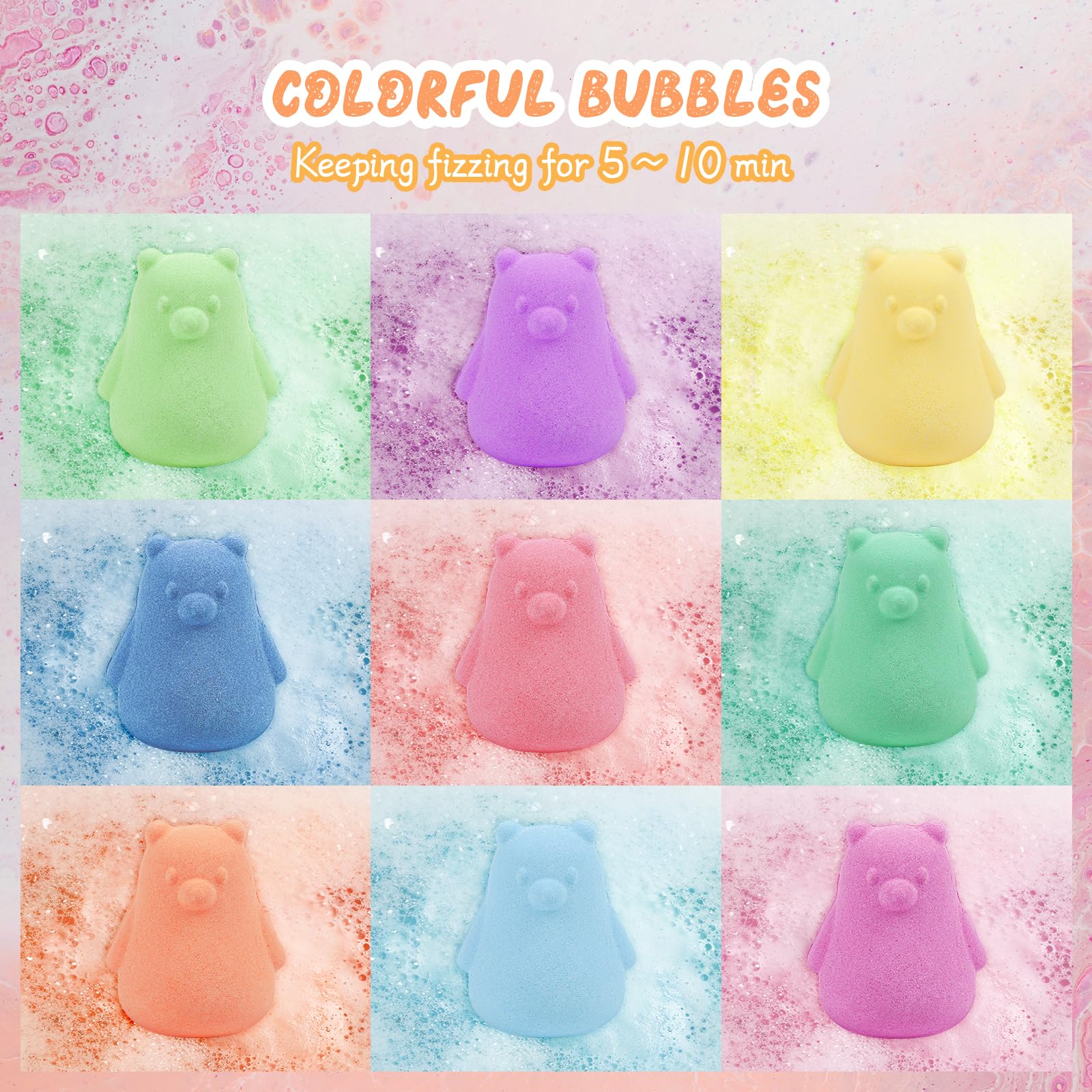 SHUCHING 9 XXL Boule de Bain Enfant avec Surprise, Coffret Bombe de Bain Ours Enfants Bio avec Jouets pour Garcons Filles Pâques Anniversaire