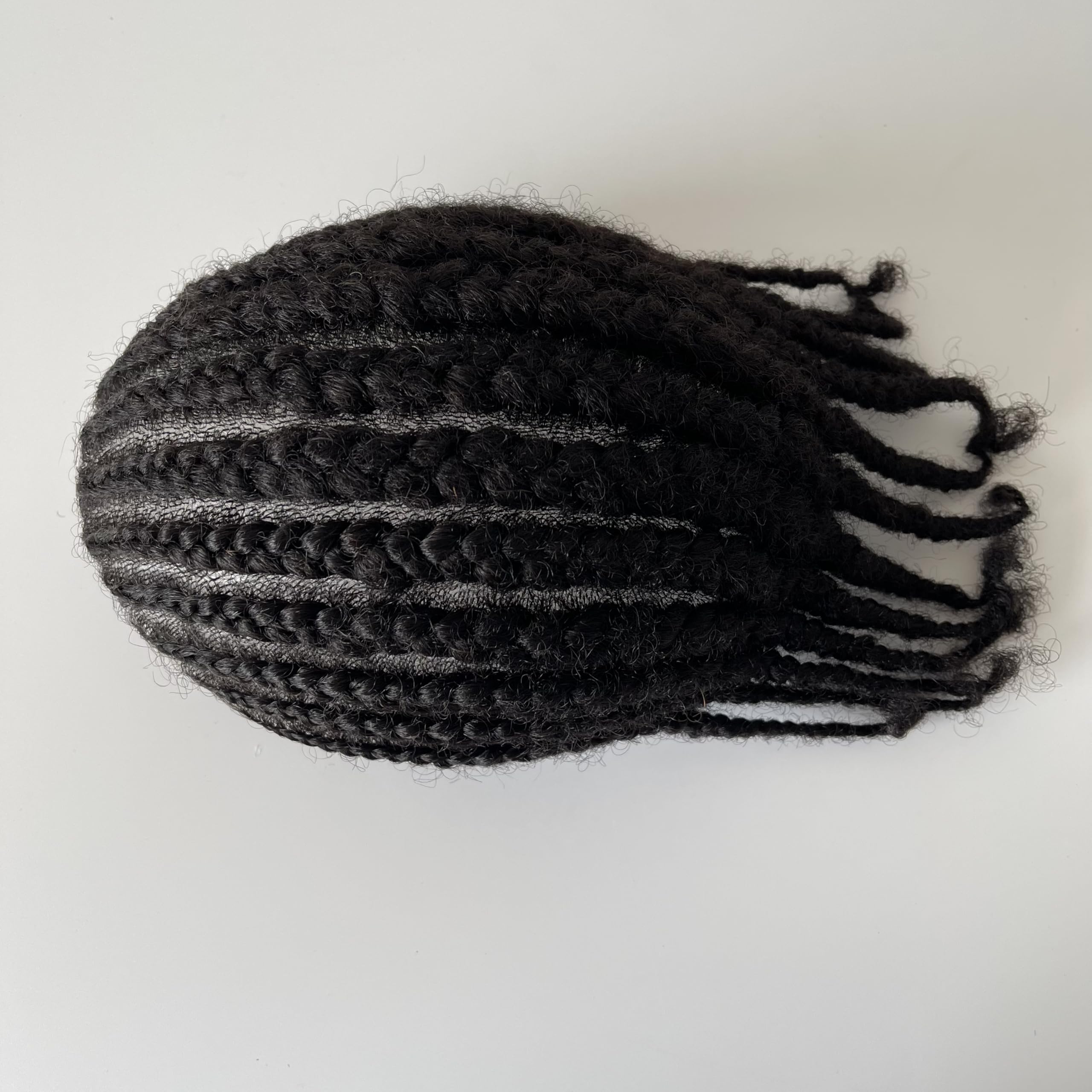 NLW Afro braid human hair Toupee for men Afro curl HD Swiss lace Hair pieces for mens Human hair replacement system 10x8" base size lace hair prosthesis units for black men Eight Strand Braids - Image 2
