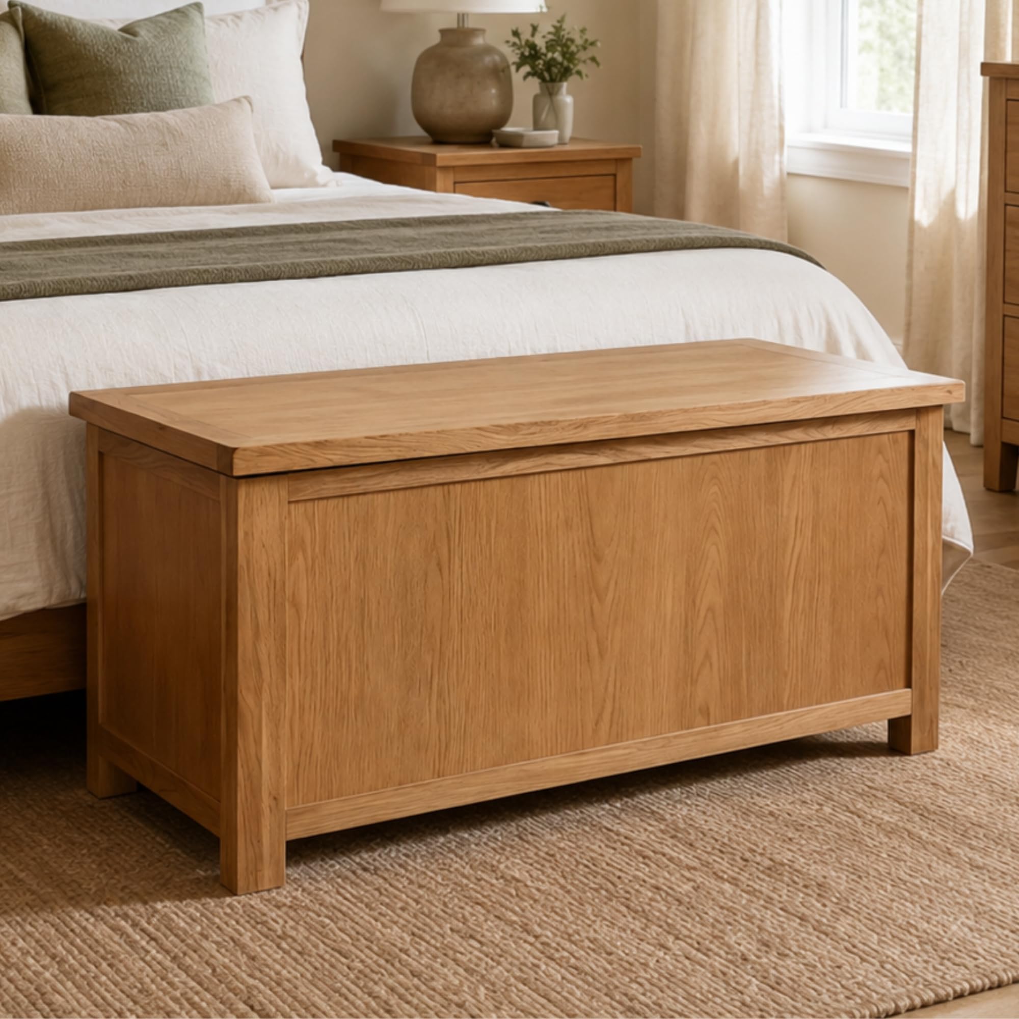 Home Furniture Group Ltd Oakcroft Rustic Blanket Box Storage Chest – Fully Assembled Wooden Bedroom Storage Trunk – 100cm Wide