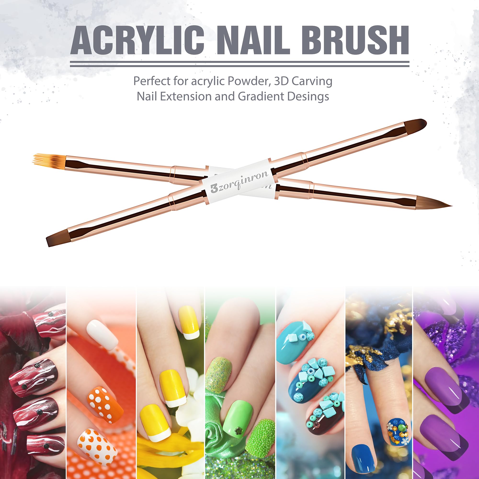 Pinceles para arte de uñas, juego profesional de 5 pinceles acrílicos de doble punta para detalles, líneas largas, diseño degradado y 3D, perfecto para manicura y salones de belleza (blanco)