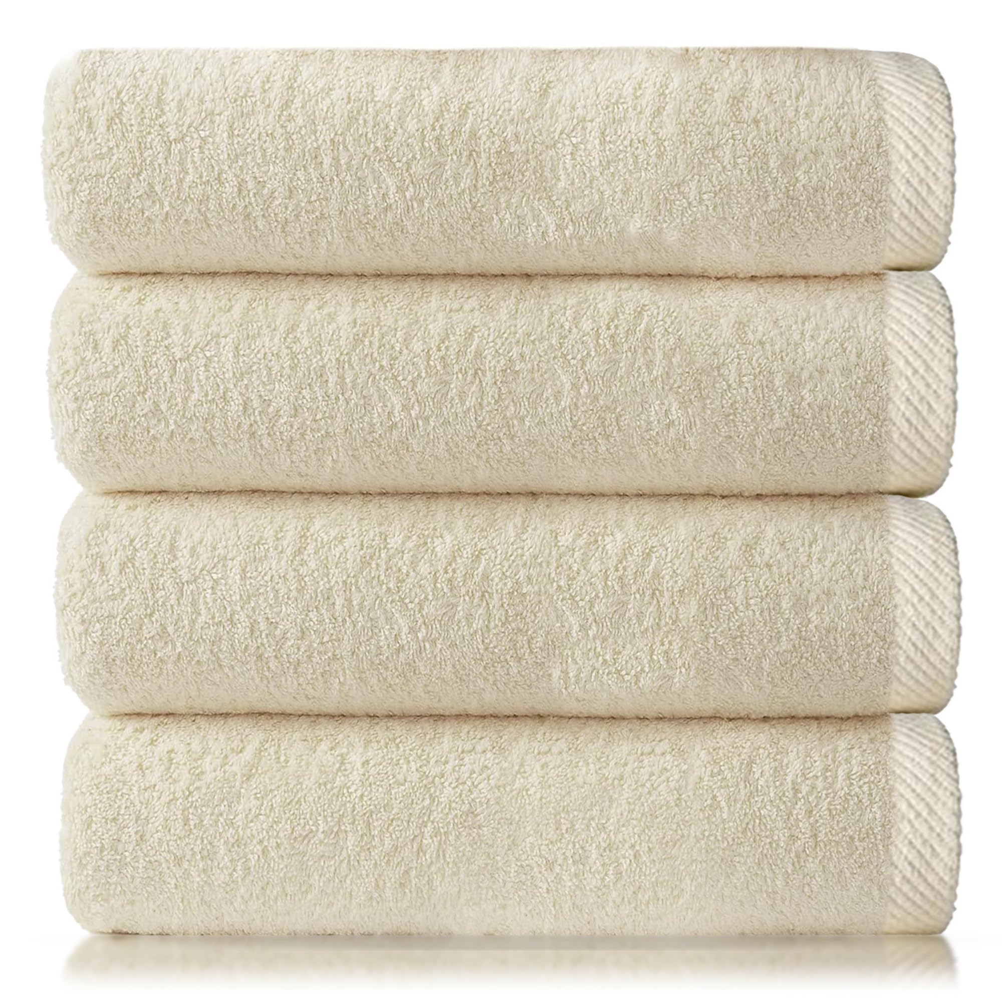 AMERICLASSIC Bath Sheets Pack of 3 – Ivory, Oversized 32 by 68 Inch Towels – 100% Ring Spun Cotton – Soft, Fluffy, Quick Dry & Highly Absorbent –