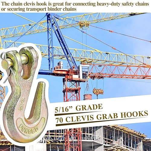 Miniatura 4 de Zonon Paquete de 10 ganchos de cadena de 516 pulgadas, gancho de horquilla de acero forjado de grado 70, ganchos de agarre para cadena de grado 70