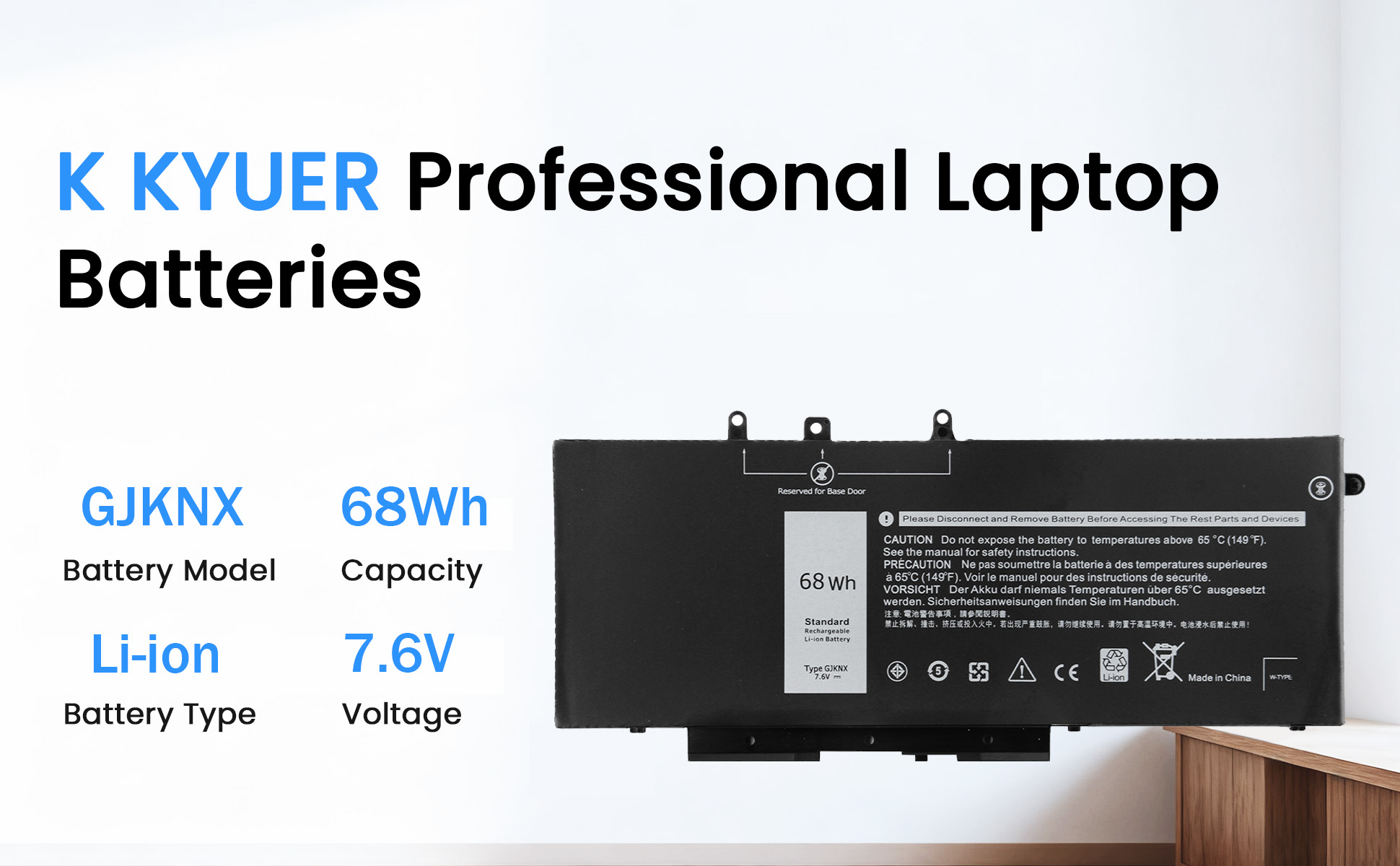 Dell Batteries battery 68Wh 4 cells 8500mAh Latitude 5580 5480 5280 5290 5590 5490 5491 5495 5591 Precision 3520 3530 Type: GJKNX GD1JP FPT1C KCM82 DV9NT MTT 31K