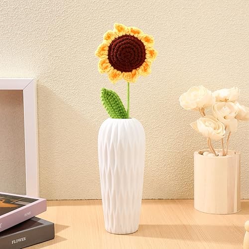 Miniatura 8 de Margarita artificial de ganchillo de girasol de punto con decoración de tallo hecho a mano para centros de mesa