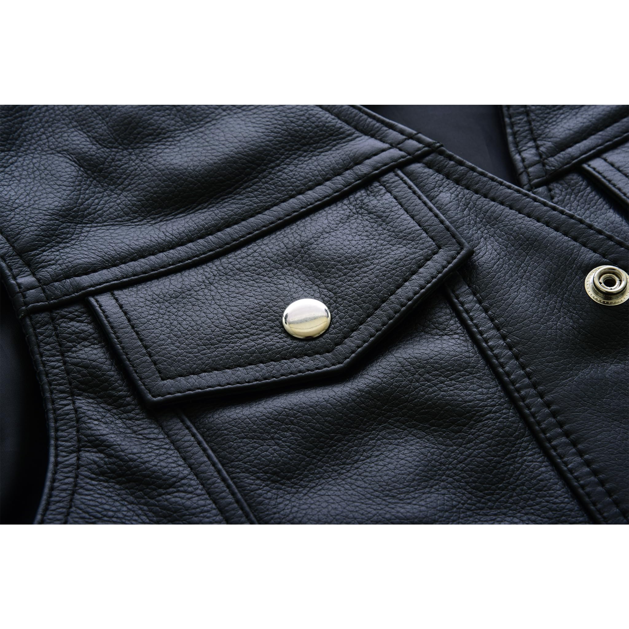 Leatherick Gilet da motociclista unisex, in vera pelle, con lacci laterali e bottoni cromati, stile denim