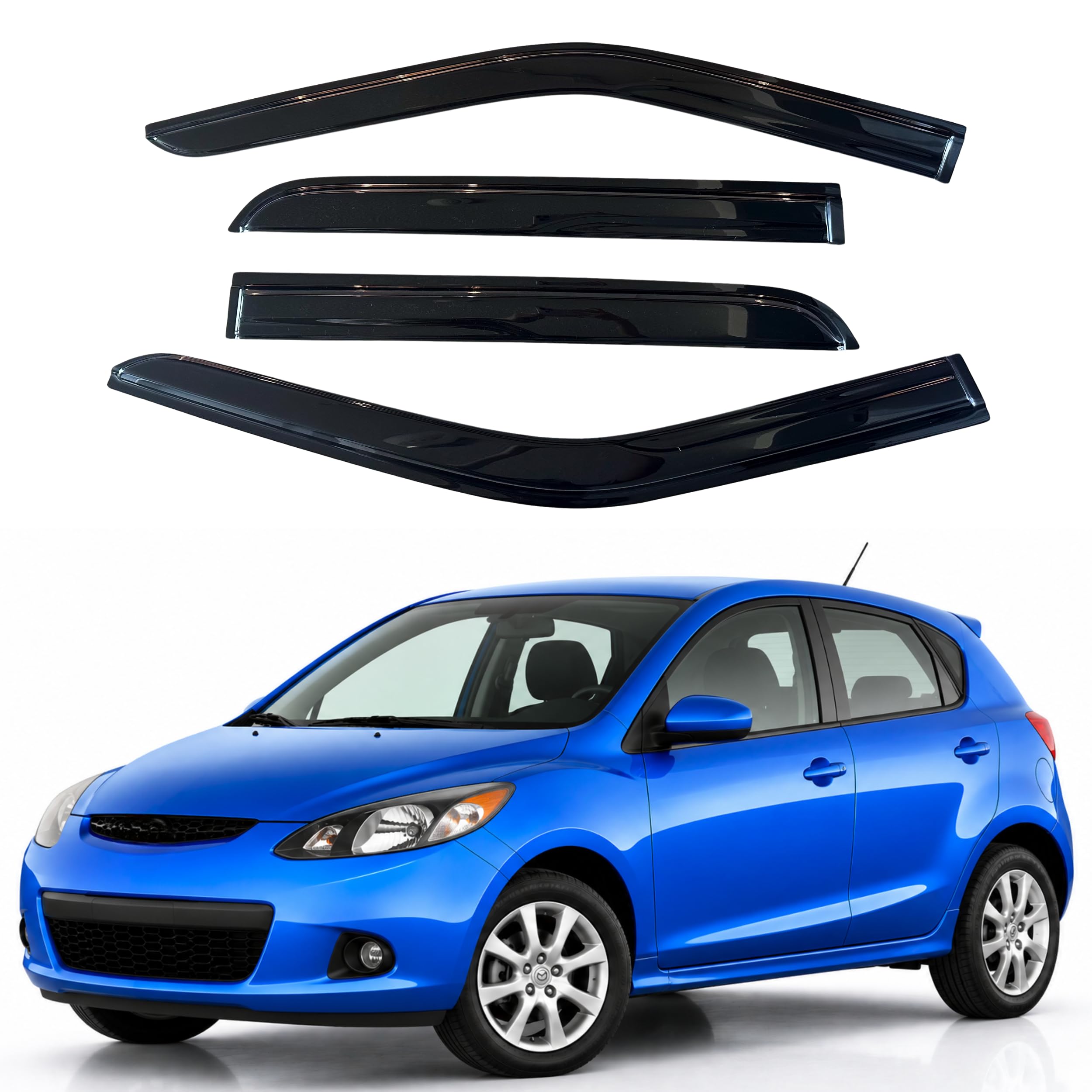 IG Window Visors Fit for 2007-2012 Mazda 2 Hatchback, Out-Channel Rain Guards Vent Wind Deflectors 4PC, Car Accessories for 07-12 Mazda 2 Hatchback (Excludes Sedan)