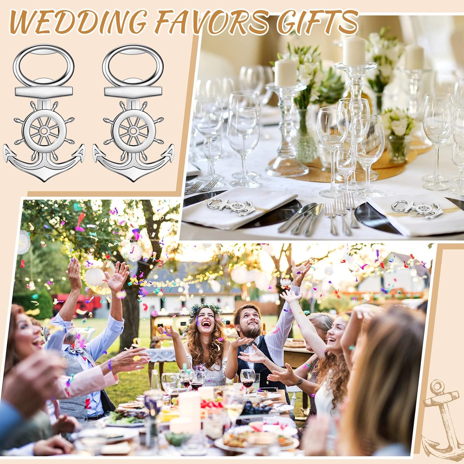 Yinkin 24 Pcs Anchor Bottle Opener Wedding Favors Metal Nautical Baby Shower Favor Anchor Gifts for Boater Nautical Themed Bottle Opener Souvenir Bridal Shower Decorations for Beach Party Guests Men