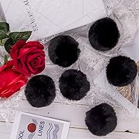 Vista 7 de BQTQ 26 piezas pompones de piel sintética de conejo pelotas pom pom negras pompones esponjosos con lazo elástico manualidades para sombreros