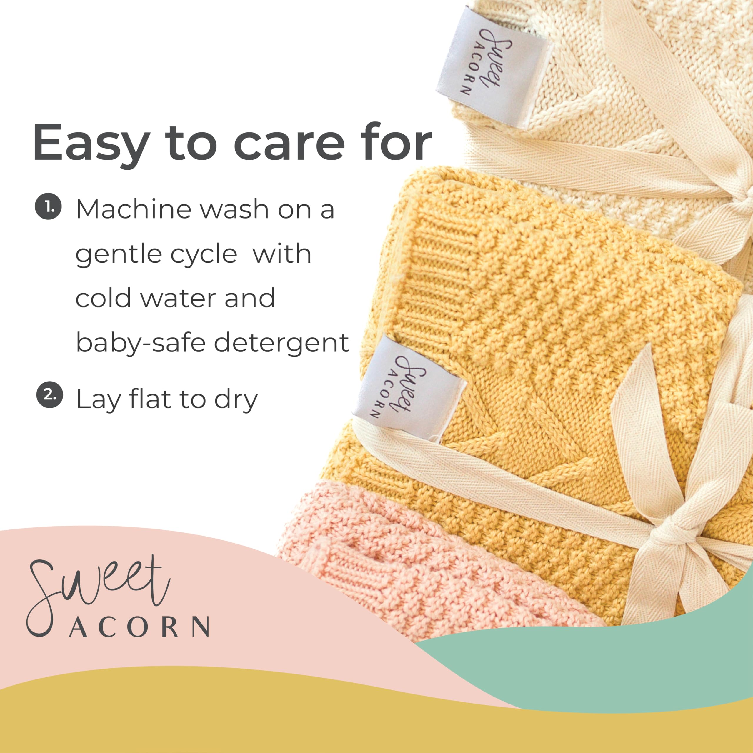 Sweet Acorn Knit Baby Blanket in Elegant Pattern, Organic Cotton Blankets for Crib or Stroller Receiving Blankets - Butter Yellow - Image 4