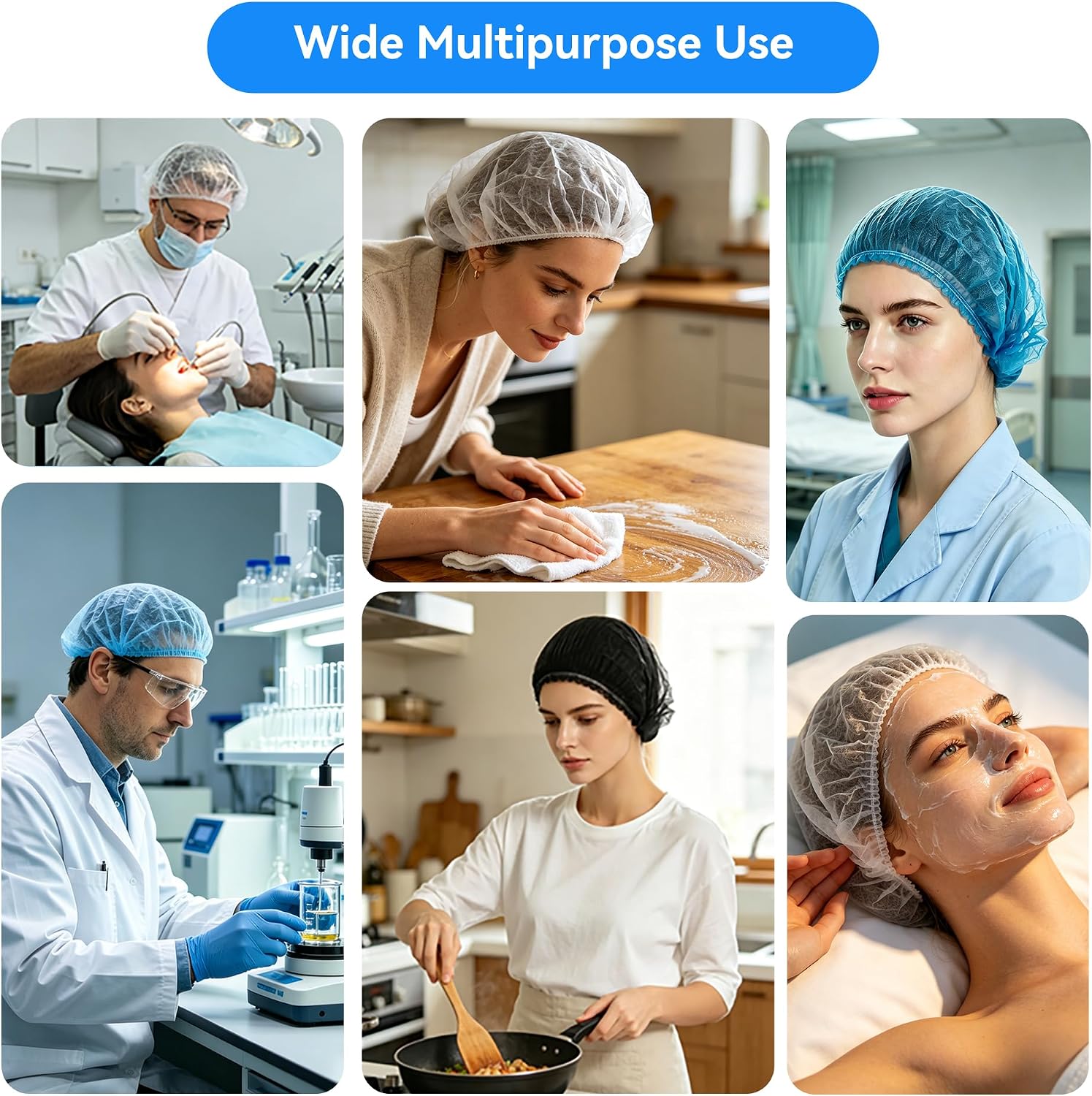 21" Disposable Non-Woven Bouffant Cap & Hair Net, 100 Count