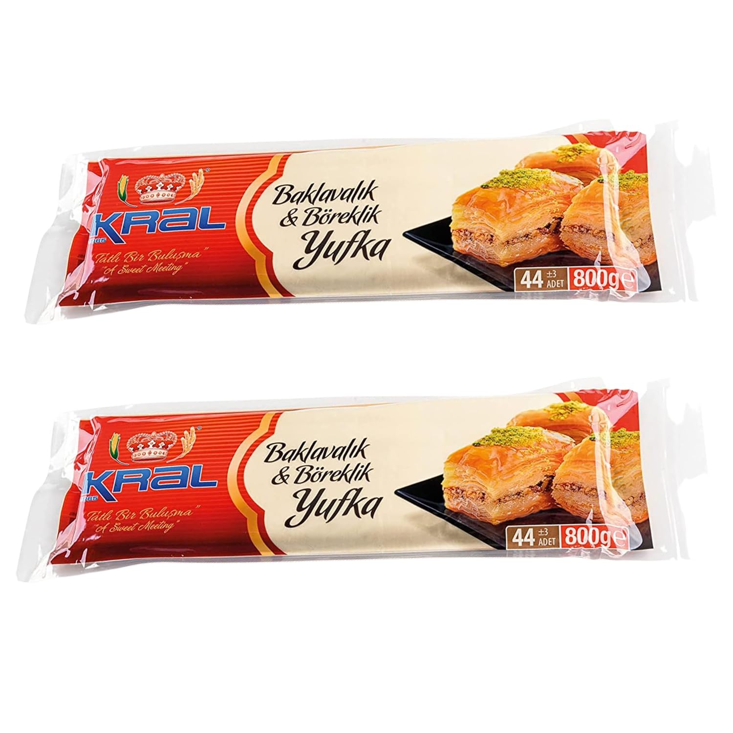 Kral Phyllo Dough for Baklava Borek, Turkish Yufka, Partially Pre Baked Very Thin Filo Pastry Dough Leaves, Fillo Pastry Dough Sheets, 2 Pack