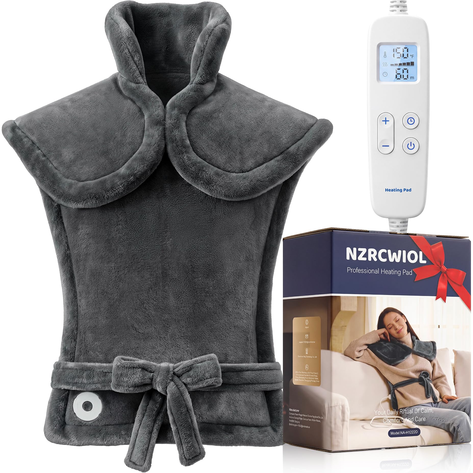 Gewichtetes elektrisches Heizkissen: Schweres Pad für eine bequeme Passform, 6 Heizstufen von 100 °F bis 140 °F – 3 Timer-Einstellungen, Caroset-Verpackung als Geschenk