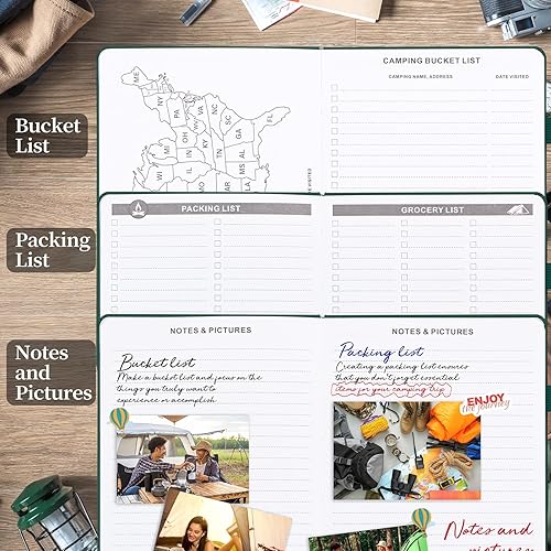 Miniatura 4 de JUBTIC Diario de campamento y libro de registro de viaje para caravana, diario de aventura A5 para 25 campamentos, diario de senderismo, libros de