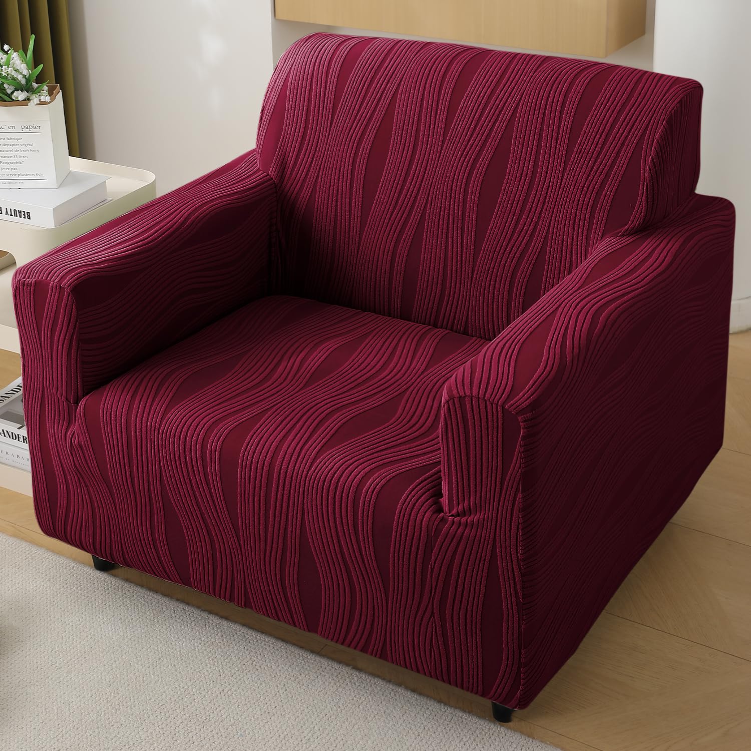 HOKIPO Nestiva Sofa Cover 1 Seater Fully Covered, Burgundy