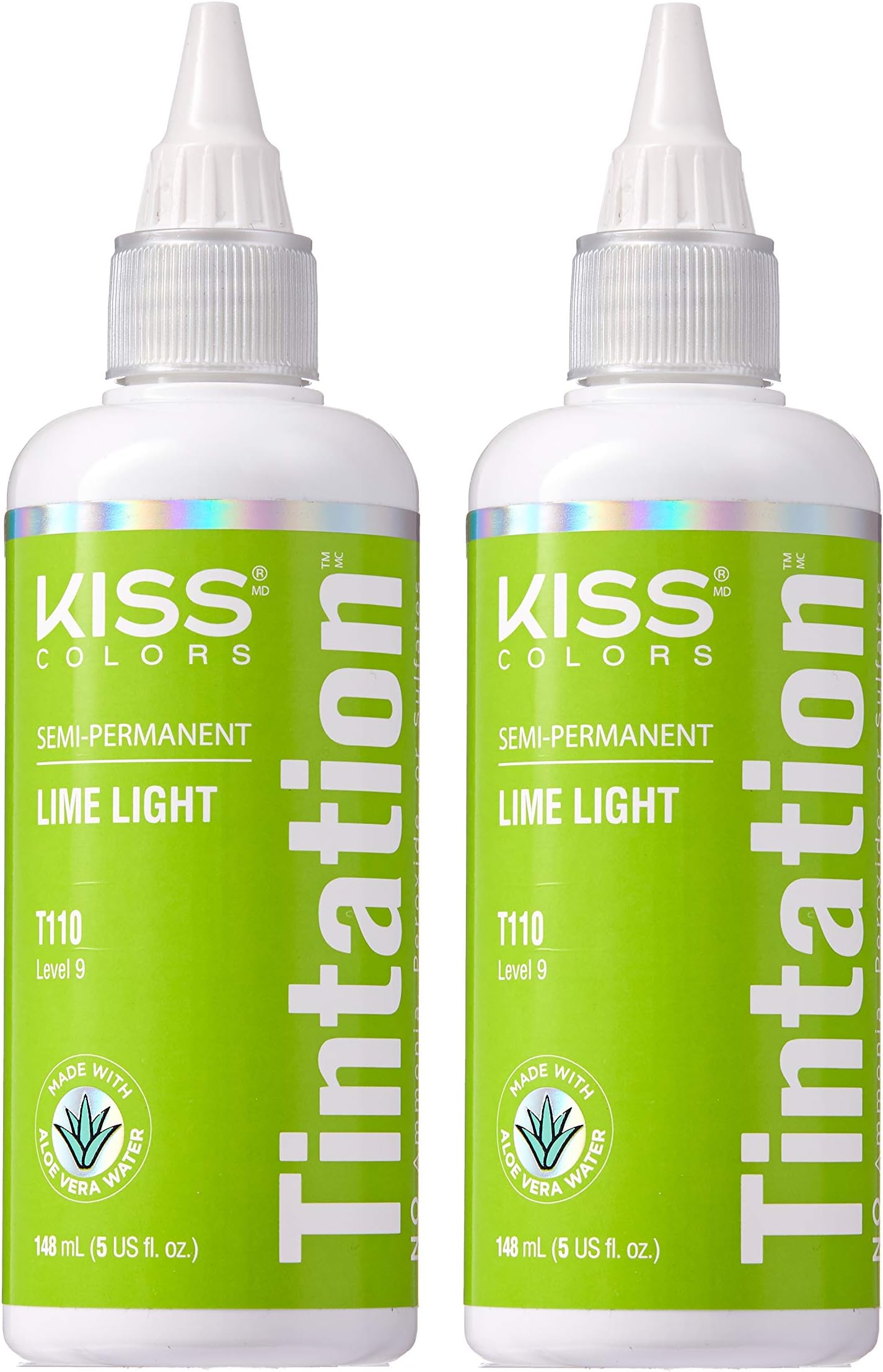 Red by Kiss Tintation Semi-Permanent Hair Color, Aloe Vera Water Based, Argan Oil, Olive Oil, Collagen & Keratin, Long-Lasting Color Dye (Lime Light, 2 Pack, 5 FL Oz)