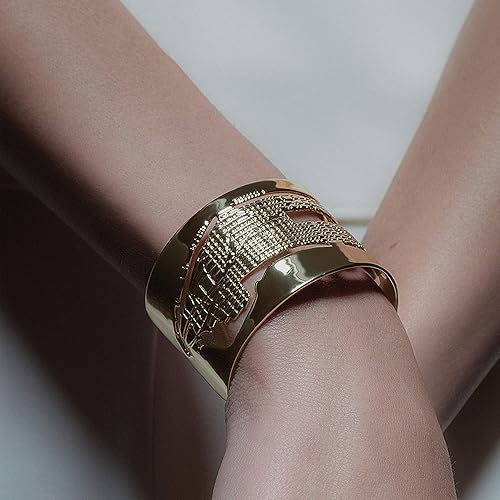 Miniatura 3 de Cristina Ramella, Brazalete New York Manhattan para mujer, 6.7 in, acero inoxidable chapado en oro de 24 quilates Joyería inspirada en el mundo,