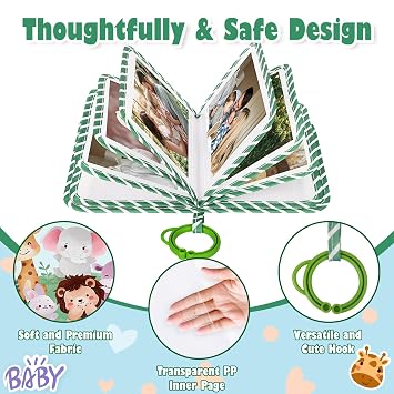 Lanpn My First Soft Cloth Family Photo Book Holds 17 4x6 Pictures, Baby Photo Album with Name Card Name Tag Stickers, Fabric Kid Memory Keepsake Gift for Baby Shower Newborn Toddler Boy Girl (Animal)