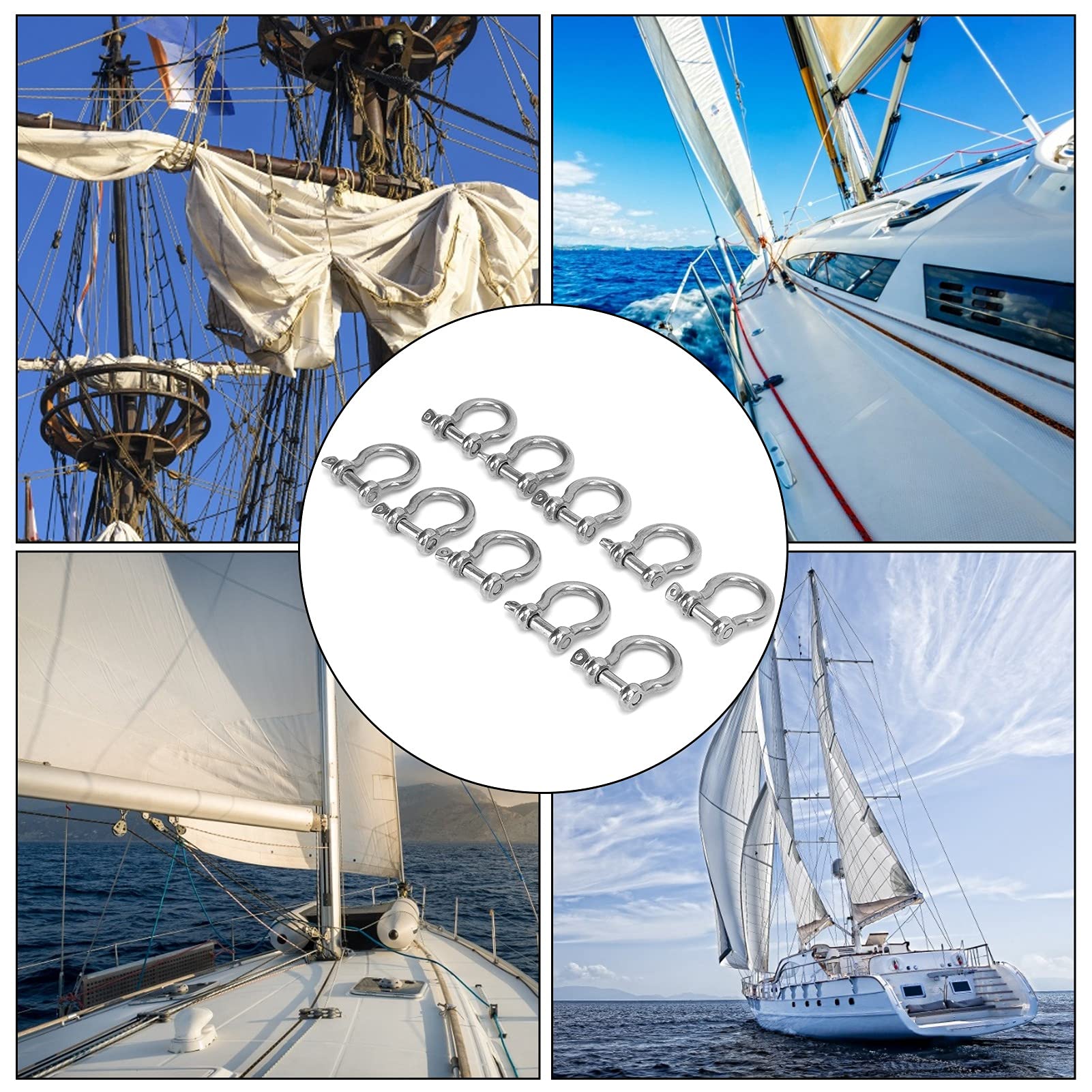 10pcs Anchor Shackle Stainless Steel Heavy Duty Bow Shackle M4 M5 M6 Paracord Outdoor Camping Survival Rope Jewelry Accessories (M5)