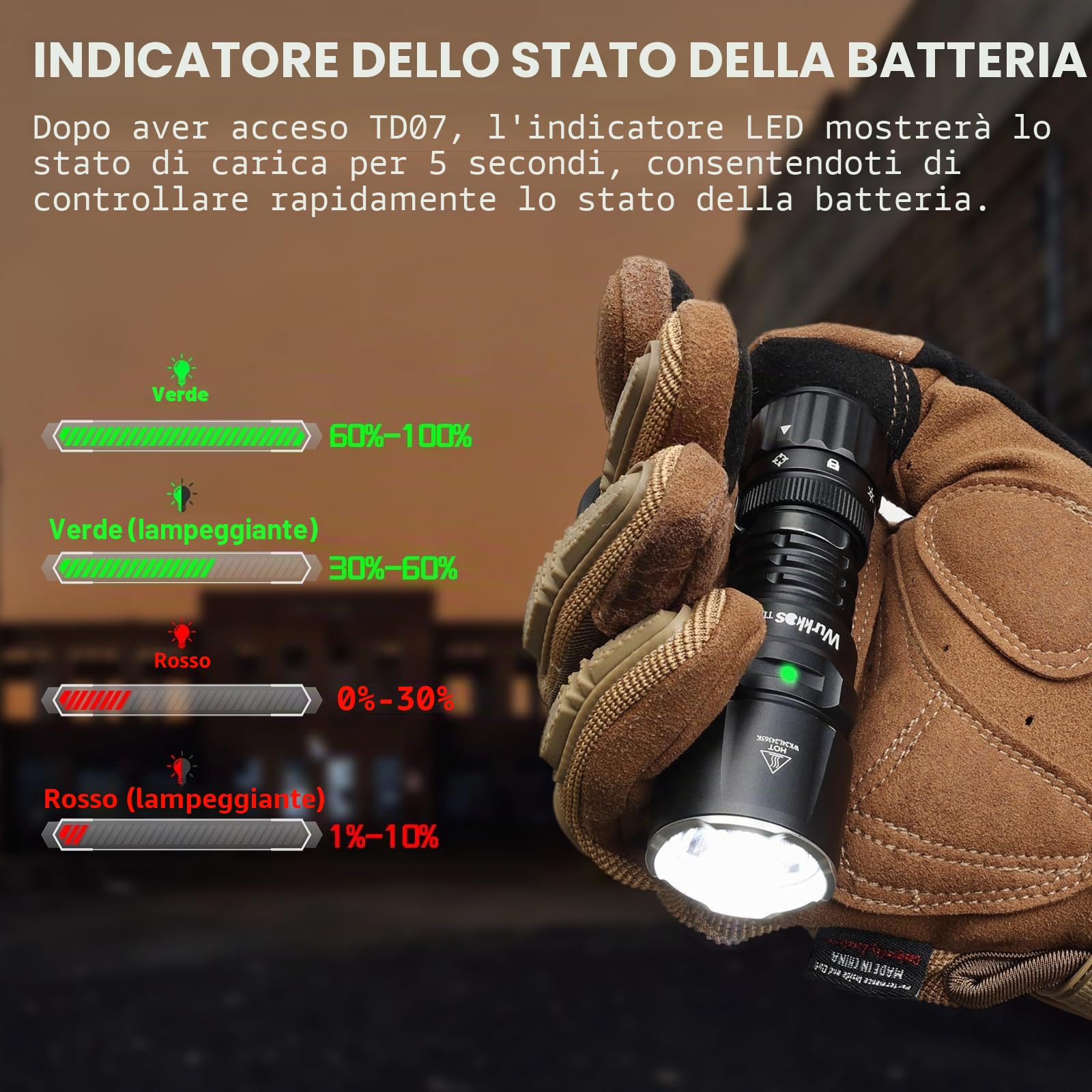 Wurkkos TD07 Torcia LED Potente Professionale 1300 lumen Super Luminoso Torcia LED Ricaricabile Luce Istantanea Turbo/Stroboscopio, IP68 Portatile Torcia Potente per Campeggio/Escursionismo/Emergenza