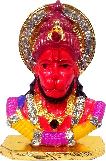 Purpledip Metal Idol Sindoor Hanuman: Small Statue for Home Temple, Table Top or Car Dashboard (11028A)