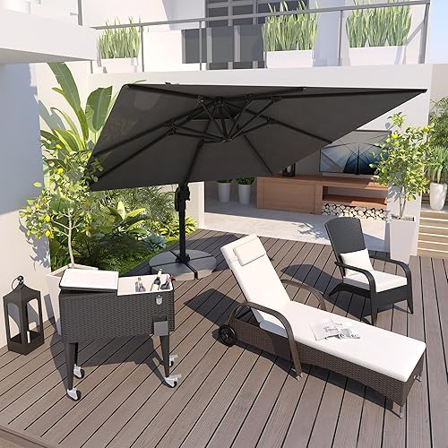 Miniatura 2 de Outsunny Sombrilla de patio de 10 pies, sombrilla voladiza colgante, forma cuadrada, base cruzada de aluminio, inclinación, rotación de 360 grados