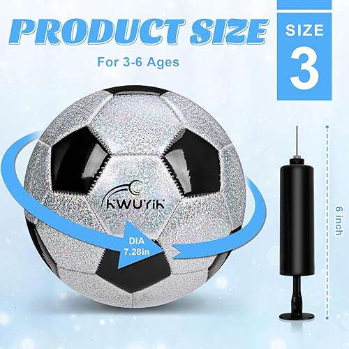 Miniatura 2 de Balón de fútbol de tamaño 3, 4, 5, purpurina, rosa, morado, plateado, con bomba, pelota de fútbol para niños de 3 a 6 años, 6 a 8, 8 a 12 años,