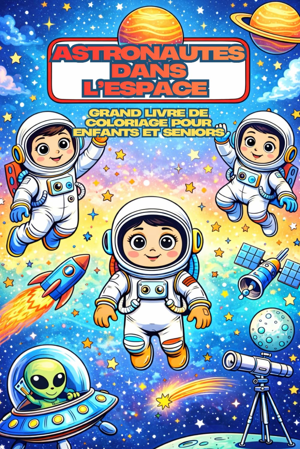 Astronautes dans l’Espace – Grand Livre de Coloriage pour Enfants et Seniors: 79 illustrations relaxantes d’astronautes, fusées et planètes – Coloriage de l’espace avec pages blanches
