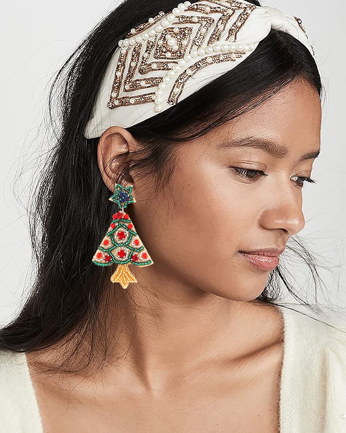 Christmas Earrings for Women Beaded Holiday Snowman Secret Santa Polka Dot Hat Earrings Christmas tree Drop Dangle Earrings Statement Earrings Festive Jewelry Gifts - Image 8