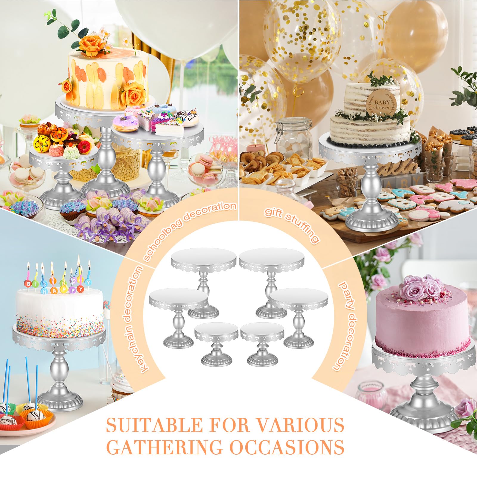 6 Pcs Cake Stands Round Dessert Stands Set Cupcake Display Stands Dessert Table Display Cake Pedestal Holder for Baby Shower Wedding Birthday Party Decoration (Silver)