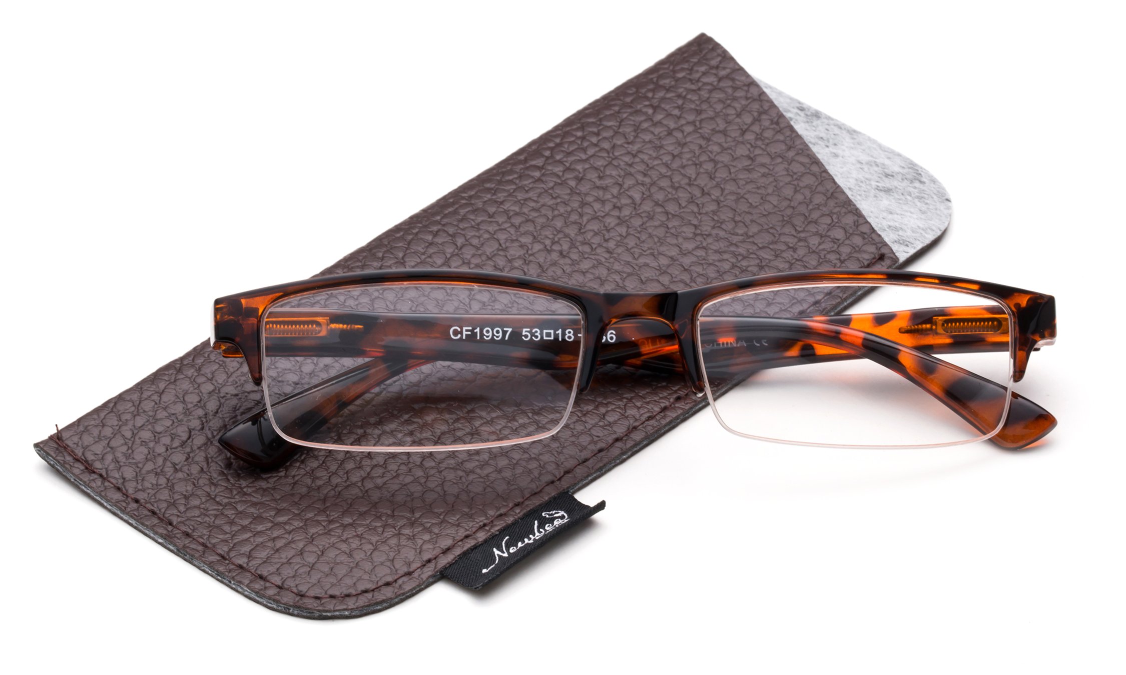 Semi-Rimless Reaing Glasses Stylish Look Light Weight with Carring Pouch Tortoise