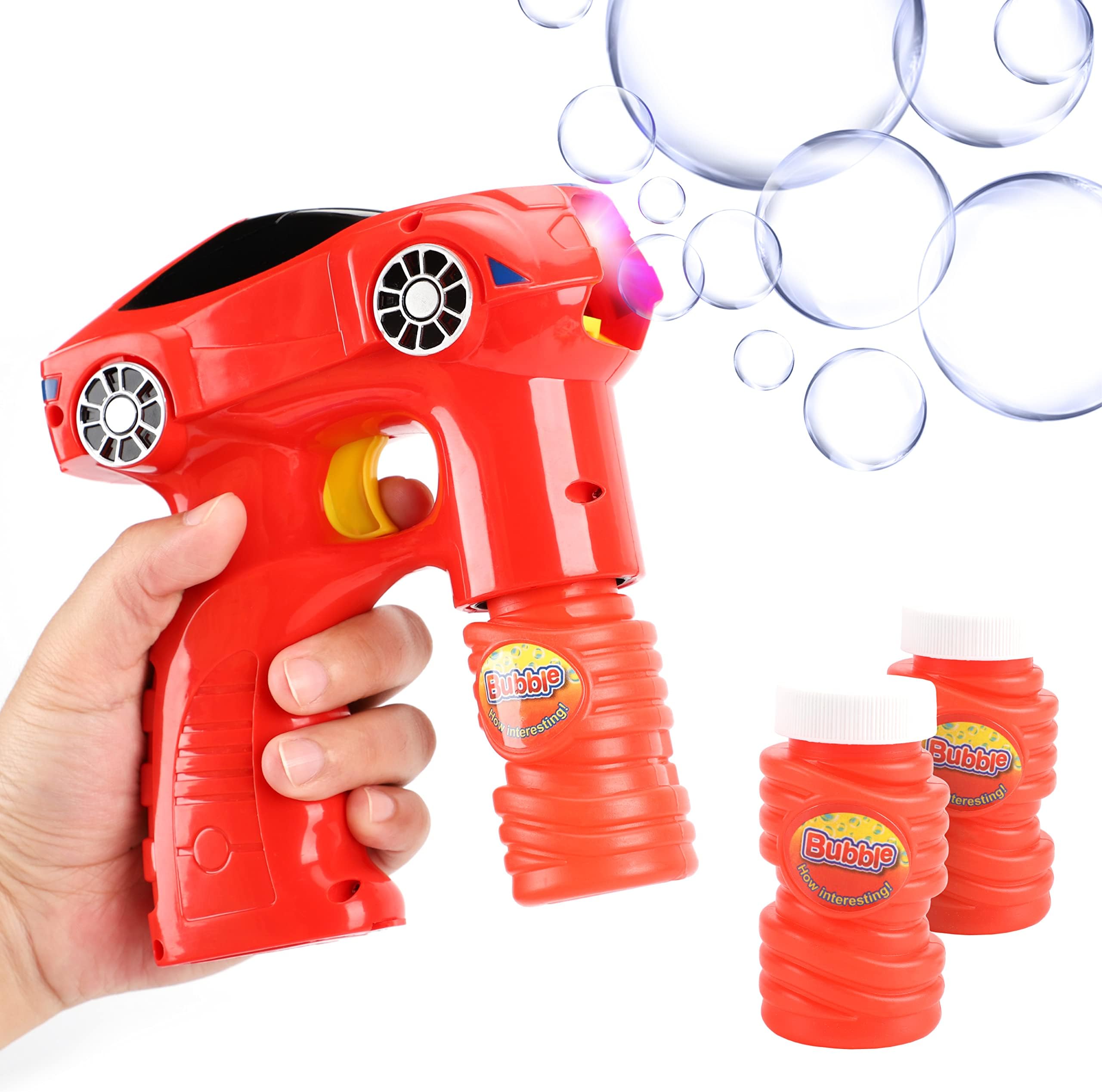 The Moon Brand Raptor Bubble Gun for Kids – Cool Bubble Maker Car Toy – Blowing Bubble Machine Kids Toys with Light, Music & Bubble Liquid for Gun – Children Birthday Gifts & Party Favors - Red