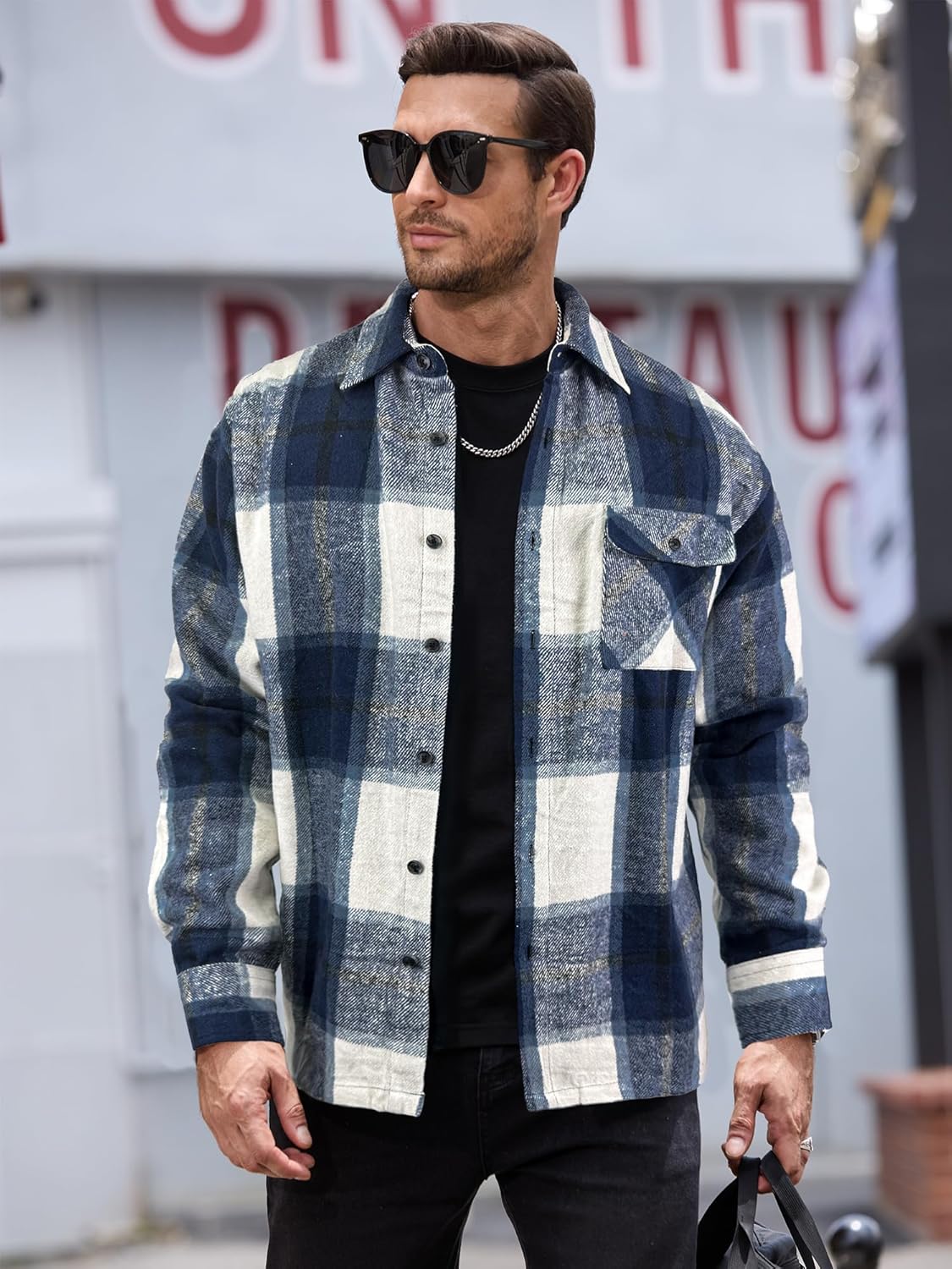 JEMLDL Mens Flannel Shirts Jackets Casual Shackets Button Down Long Sleeve Plaid Shirt Lightweight Jackets with Pockets - Image 6