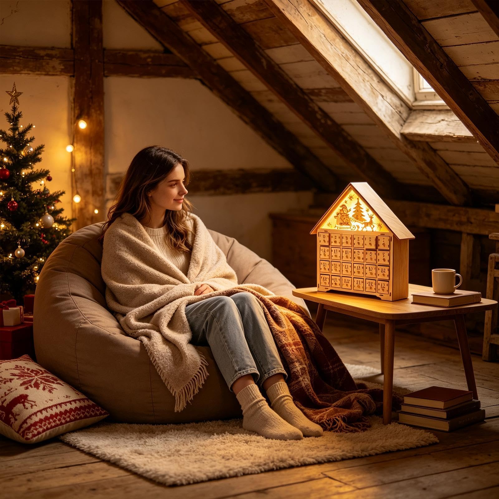 Calendario natalizio conto alla rovescia 24 giorni, in legno, a forma di