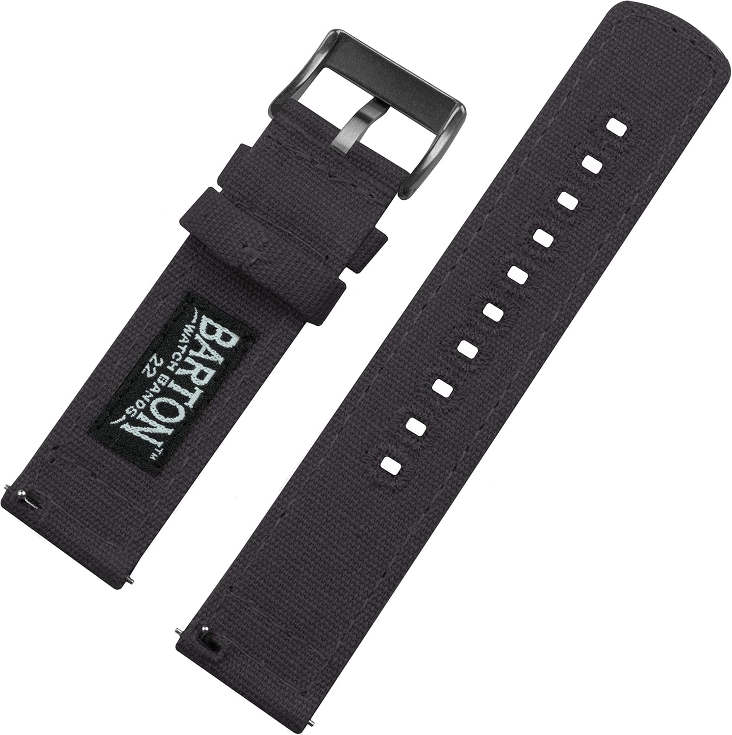 Barton Canvas Watch Band (22mm) | Quick Release Premium Canvas Strap with Gunmetal Gray Steel Buckle | Compatible with Classic & Smart Watches | Breathable, Comfortable, Durable - Smoke Gray