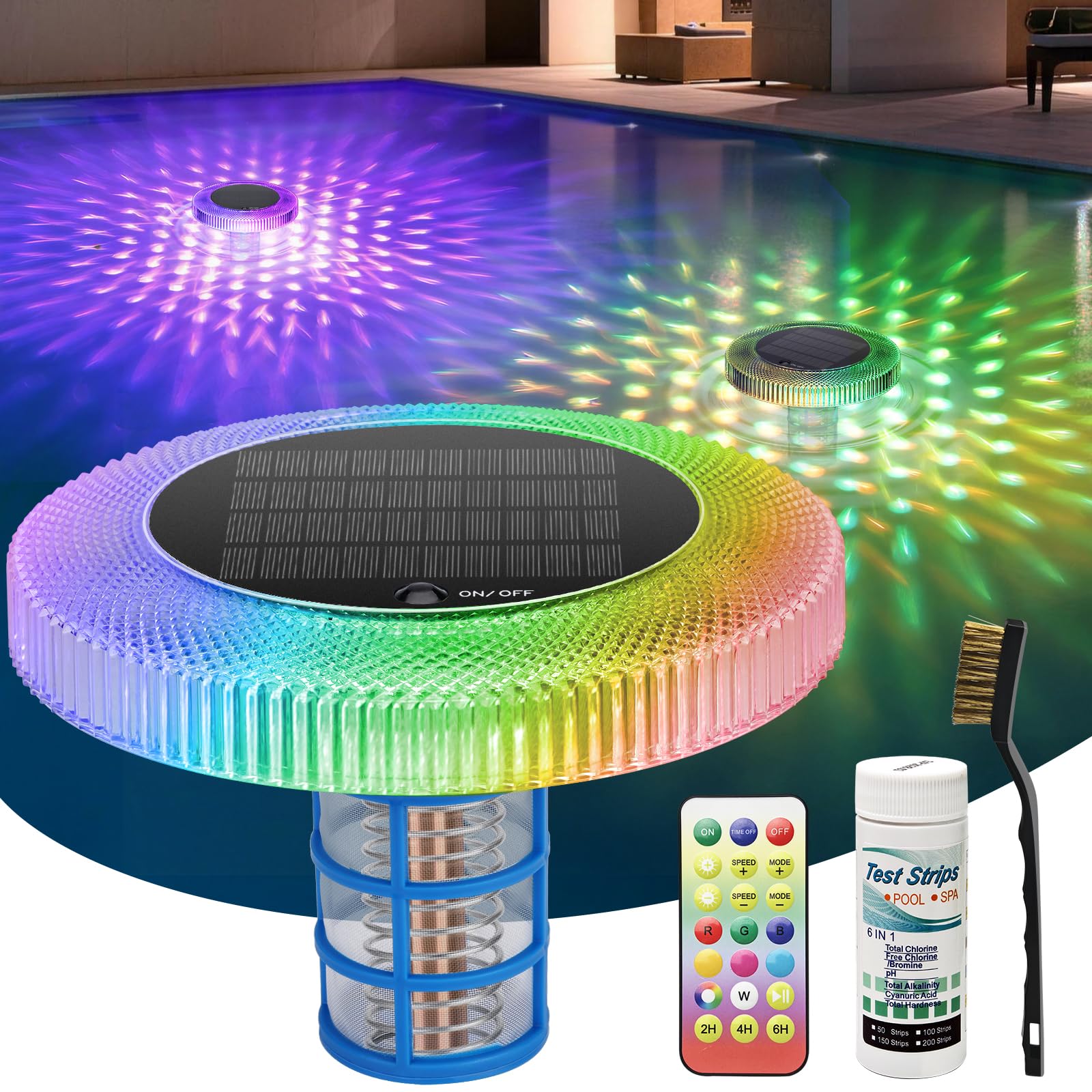 Ionizador de piscina solar – Ionizador de piscina de cobre con iluminación RGB multicolor – Purificador y clarificador de agua flotante automático, ionizador de cobre impermeable para piscinas