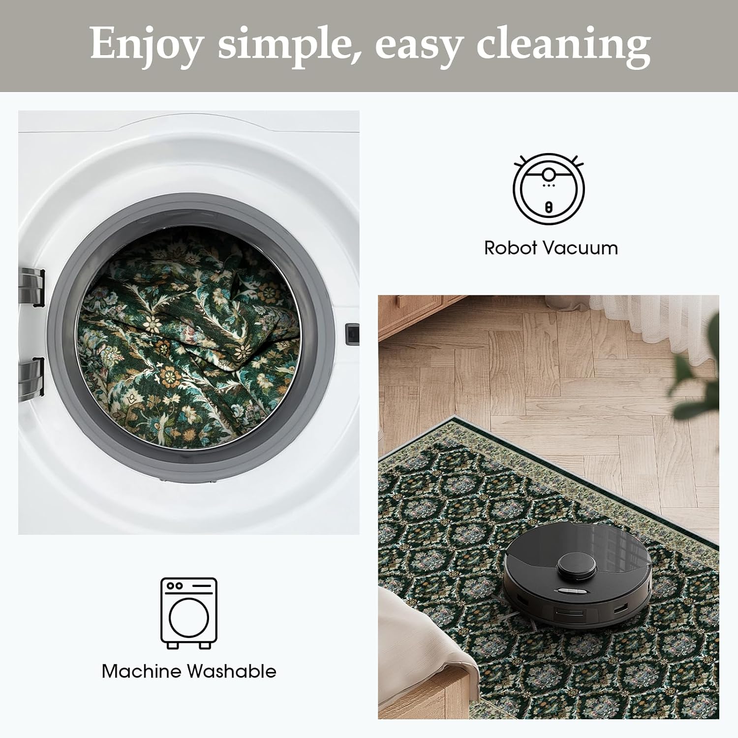 Washable 3x20 Hallway Runner Rug - Soft Kitchen Runner Rugs with Non Slip Rubber Backing Low-Pile Floral Carpet Runners for Bathroom Entryway Laundry Room Home Decor (Green,3x20)