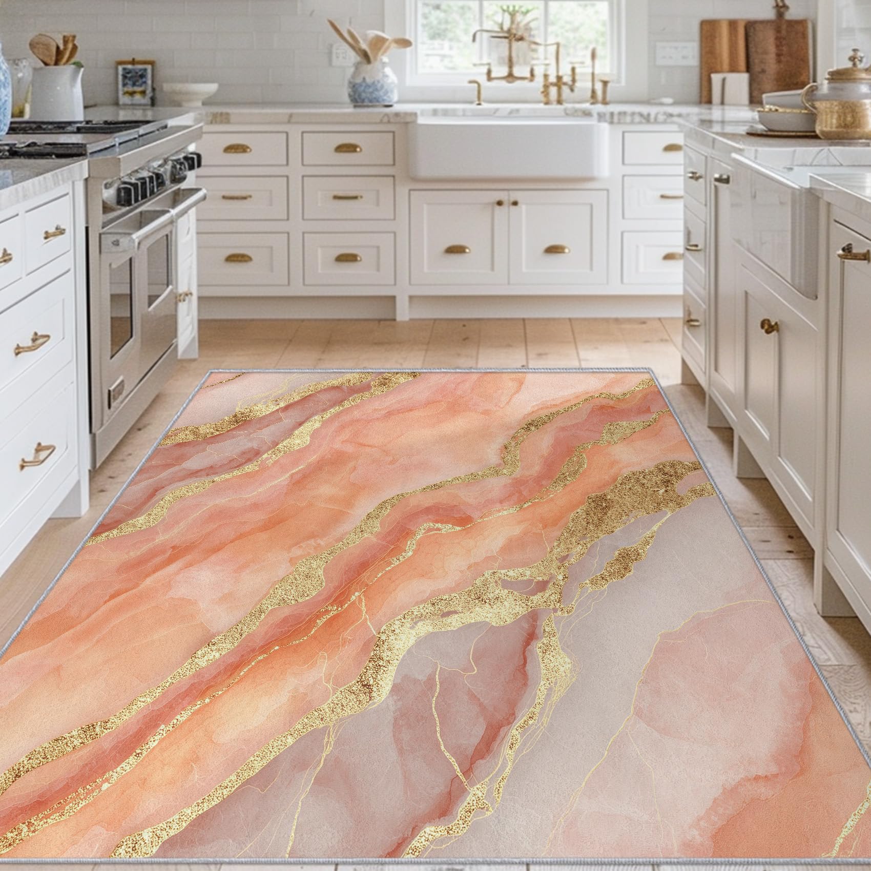 Paillasson marbre rose et or 60x90 cm antidérapant et chic