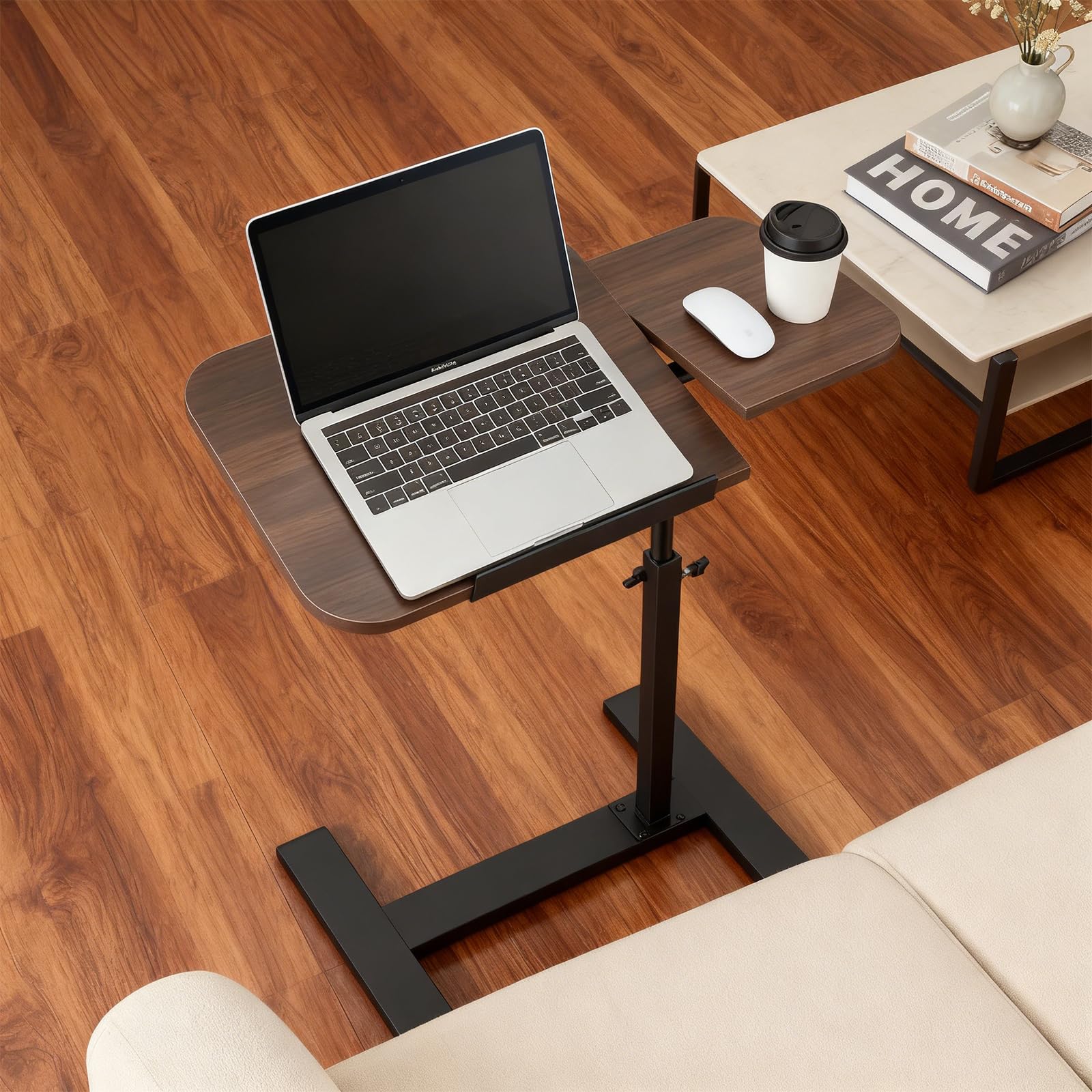 Table Lit Roulette Inclinable, 60×40cm, Scrivania mobile pour ordinateur portable avec roulettes, Plan de travail inclinable, bureau ergonomique pour home office, travail et salon, Brun Noyer