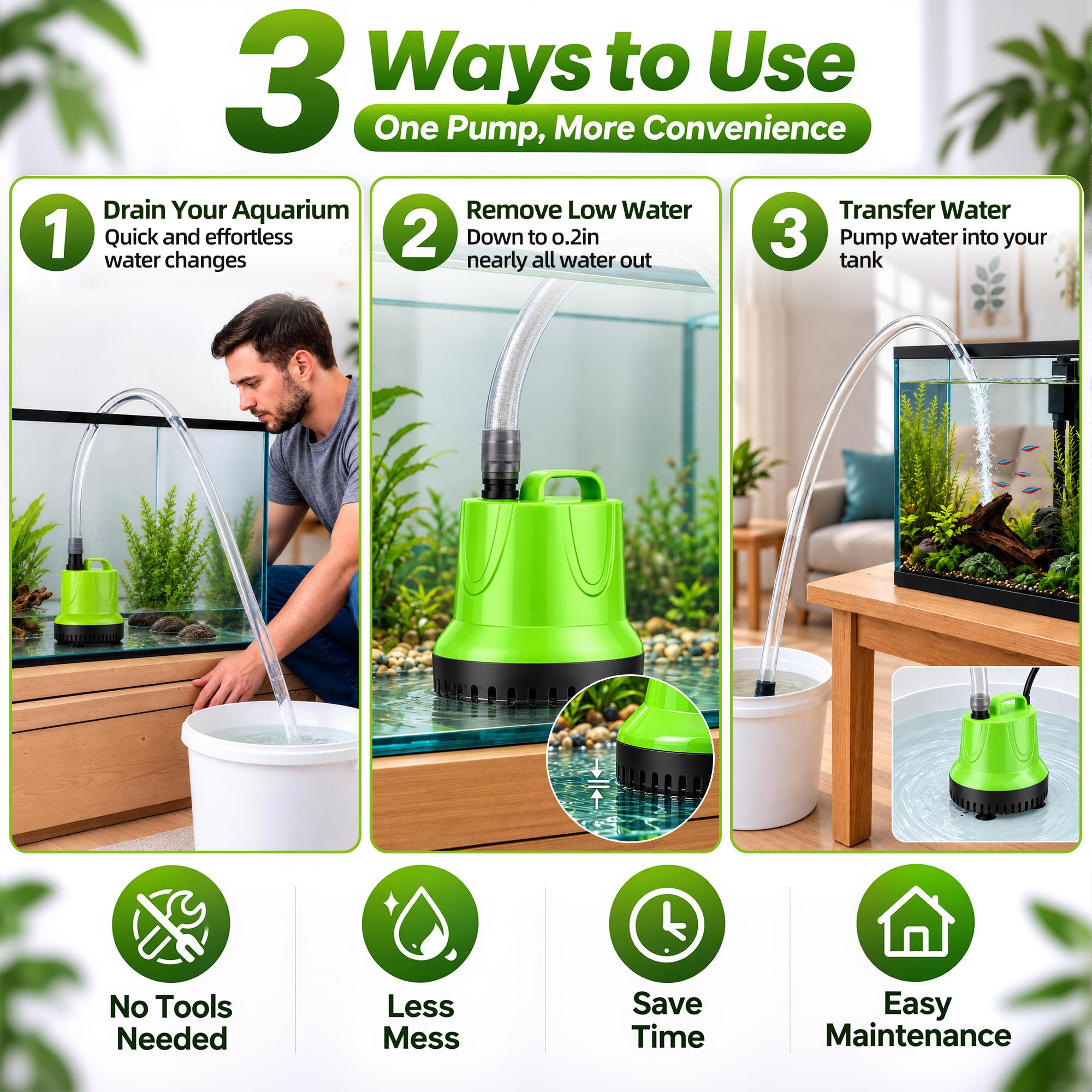 FREESEA Aquarium pump for water change: 660 GPH Drain 40 gal Fast in 5 Min — Amazon image 3